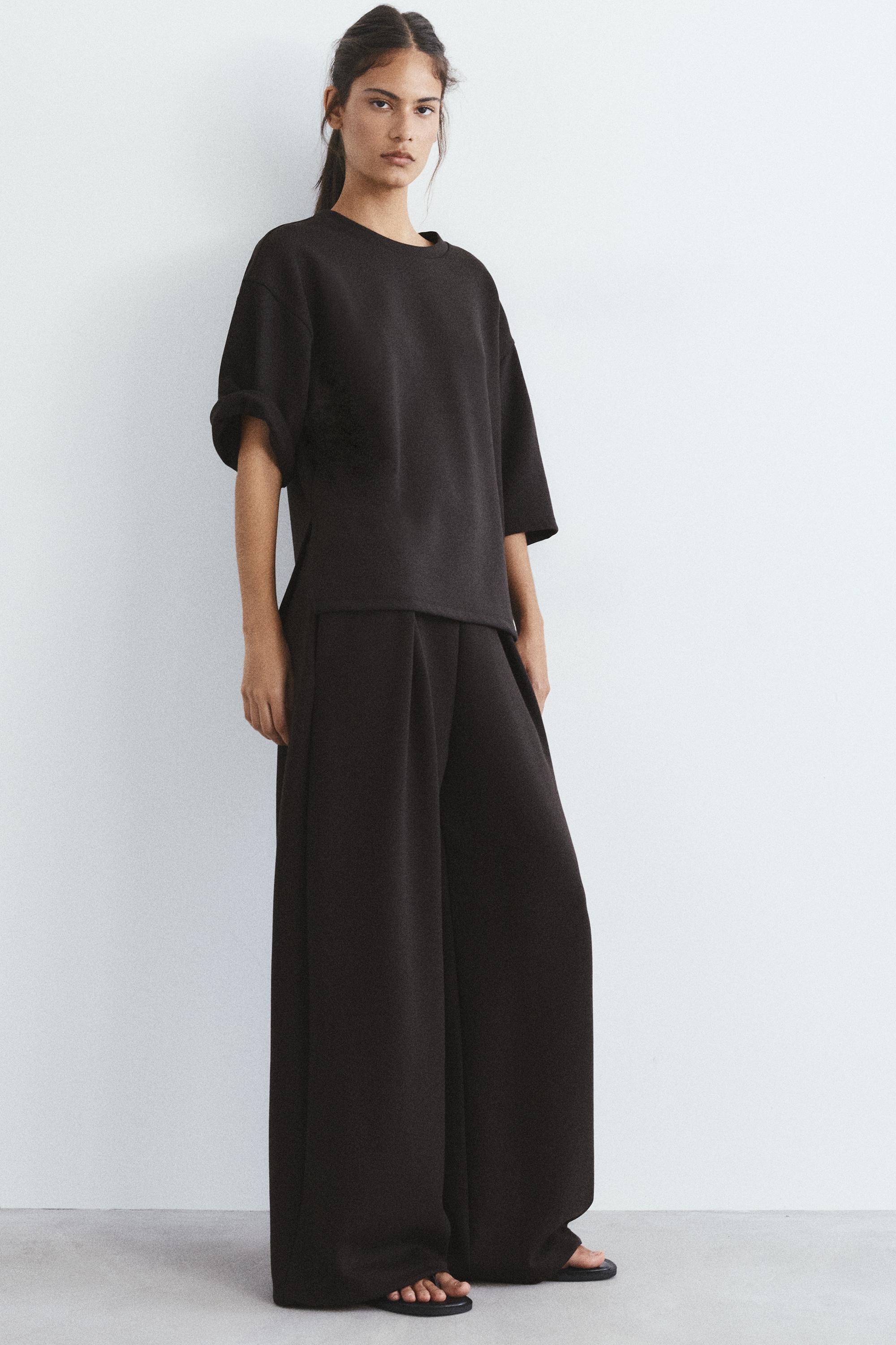 Soft-touch wide-leg darted trousers — Anthracite grey