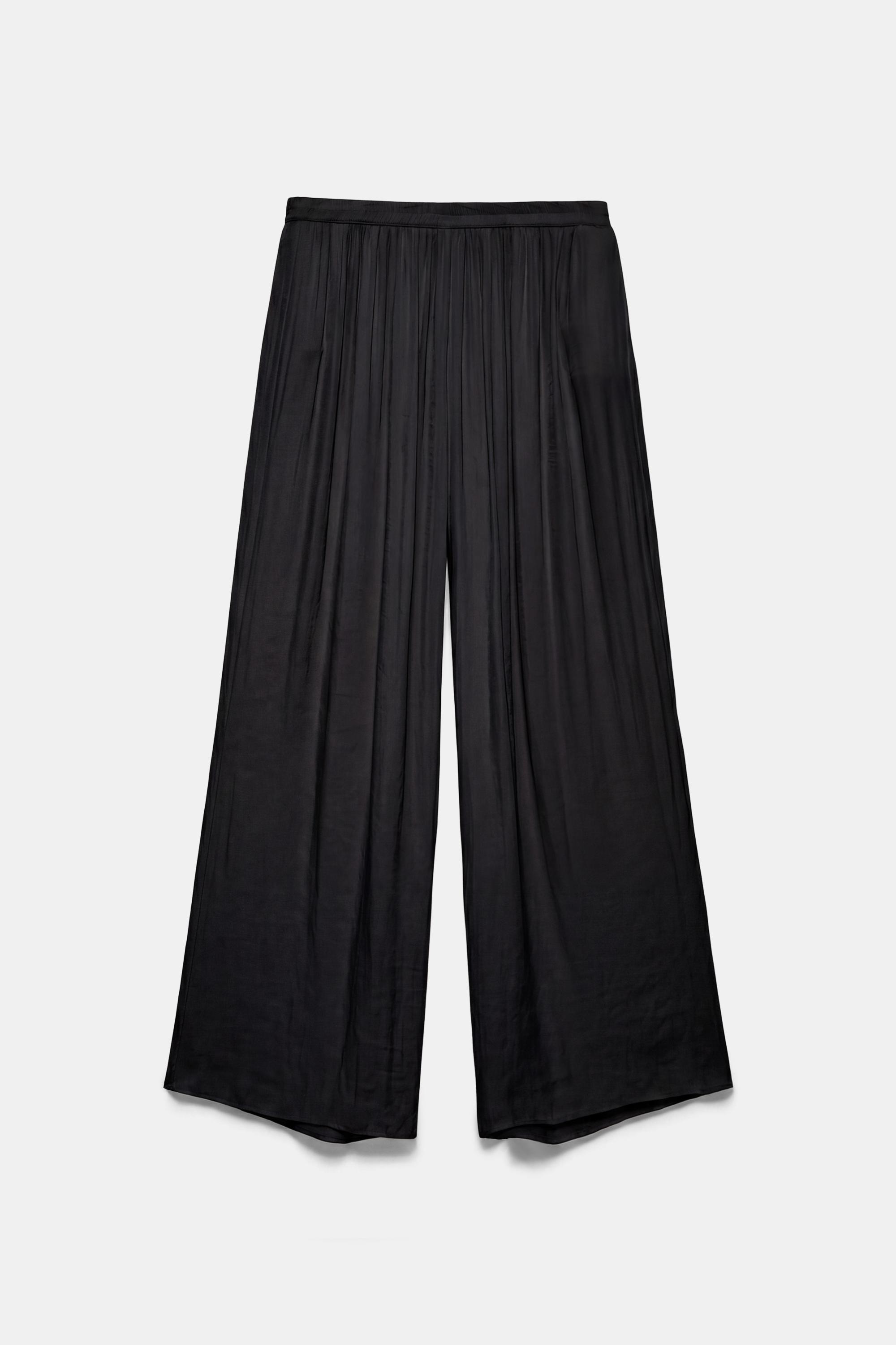 Satin wide-leg trousers — Black