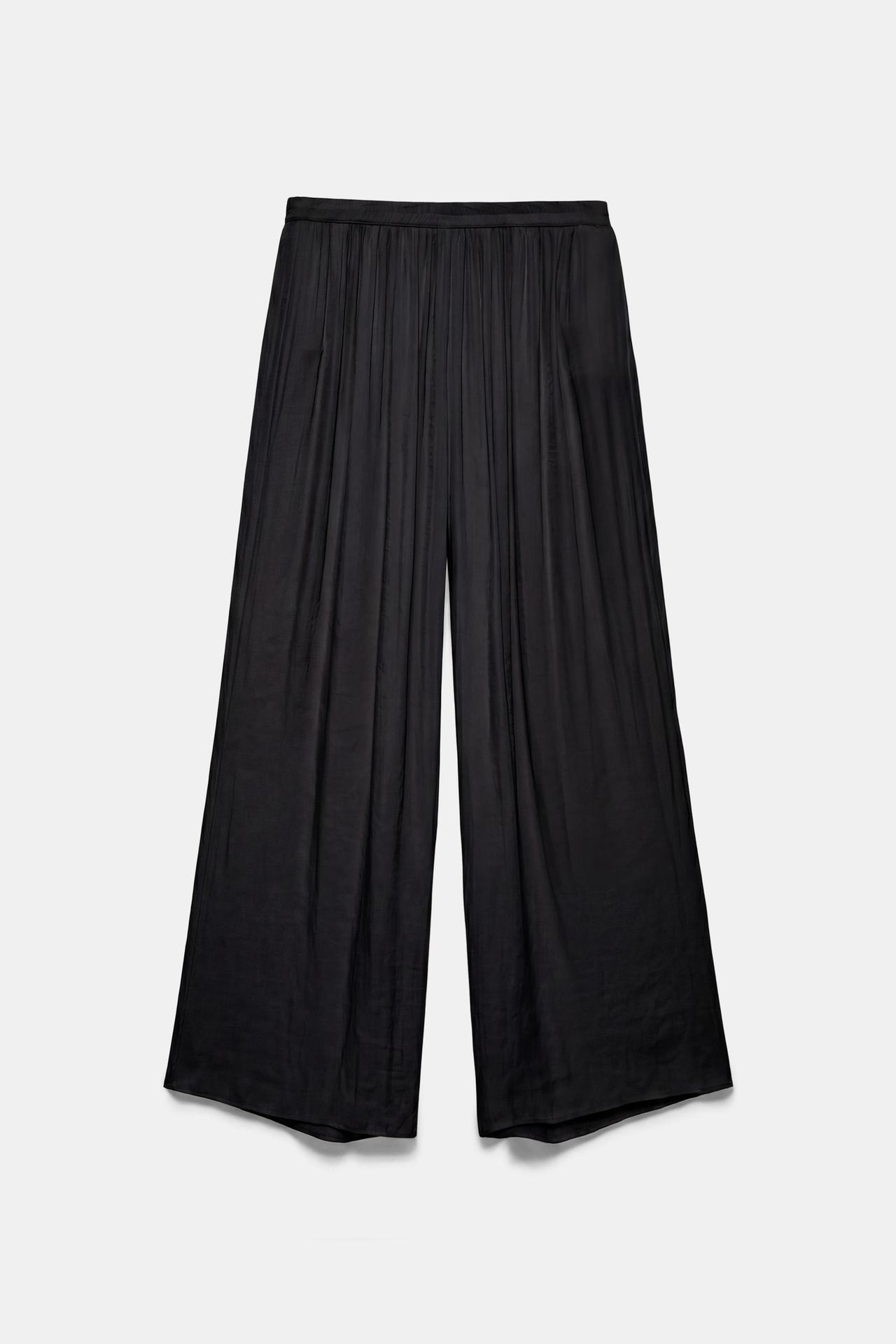 Satin wide-leg trousers — Black