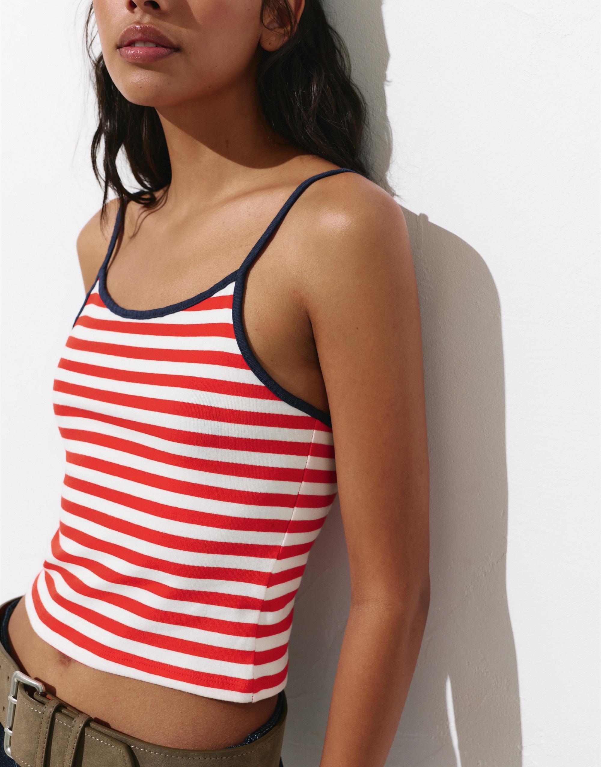 Striped strappy top — White/Red