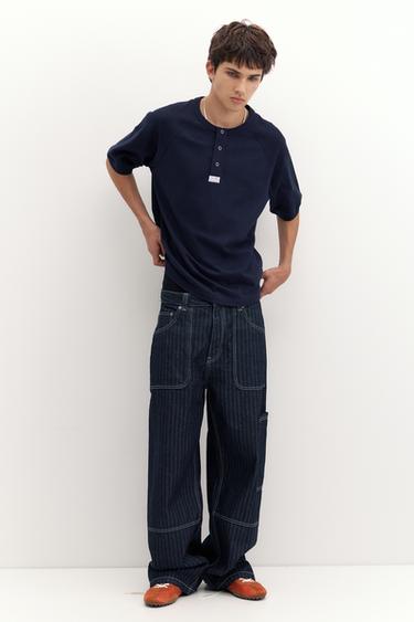 Short sleeve henley sweatshirt — Blue 4