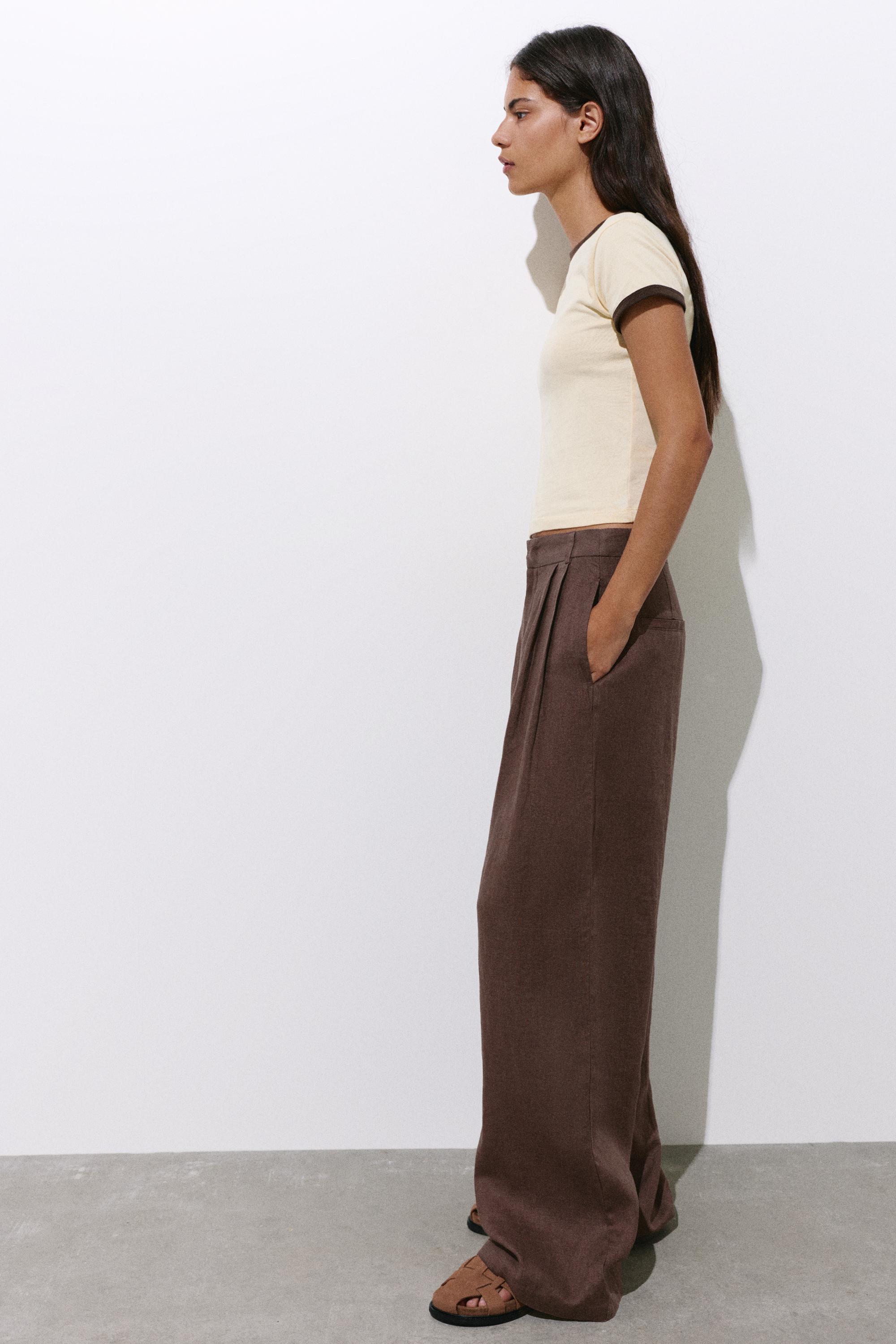 Wide-leg 100% linen trousers — Taupe
