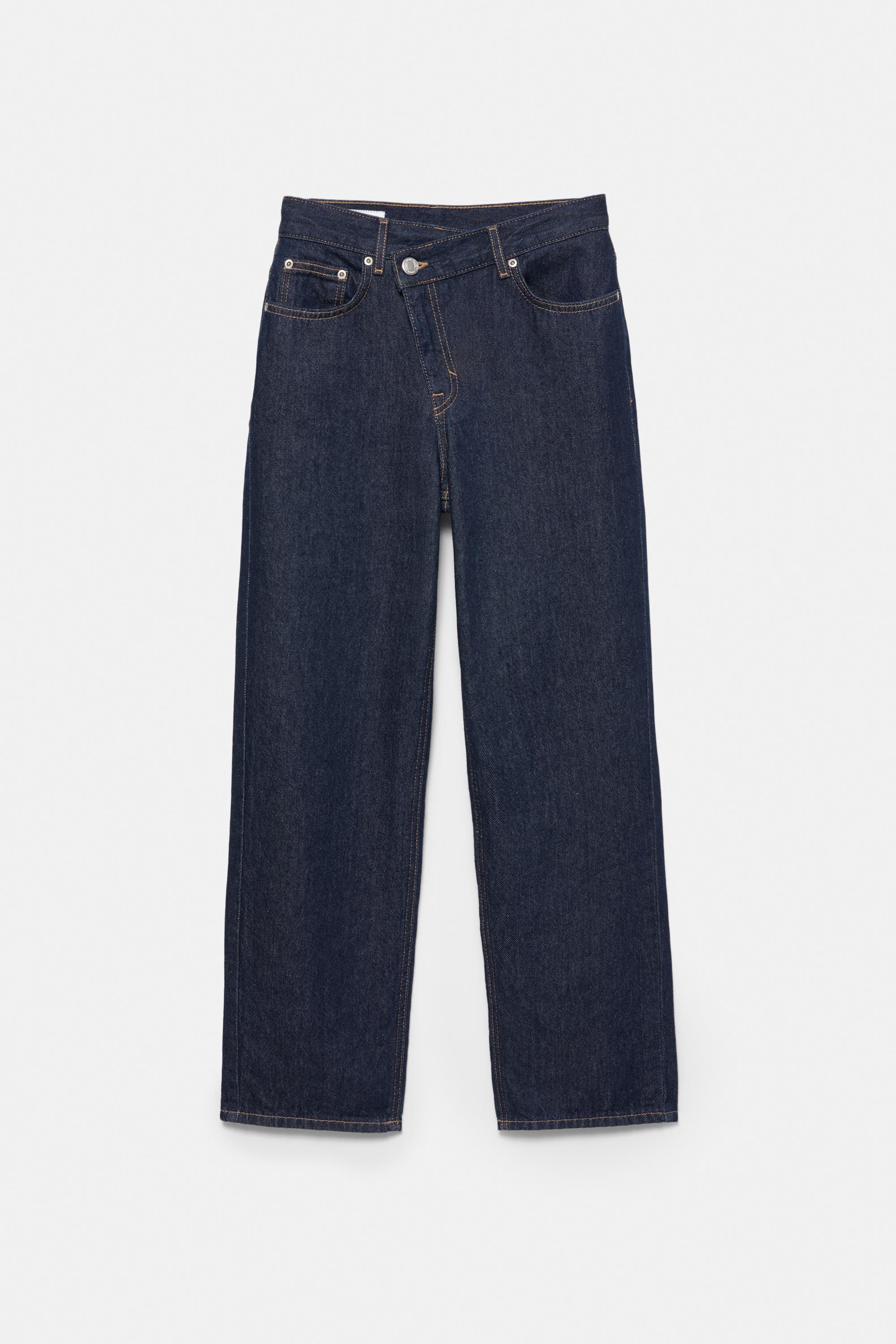 Straight-leg jeans with crossover waistband — Navy