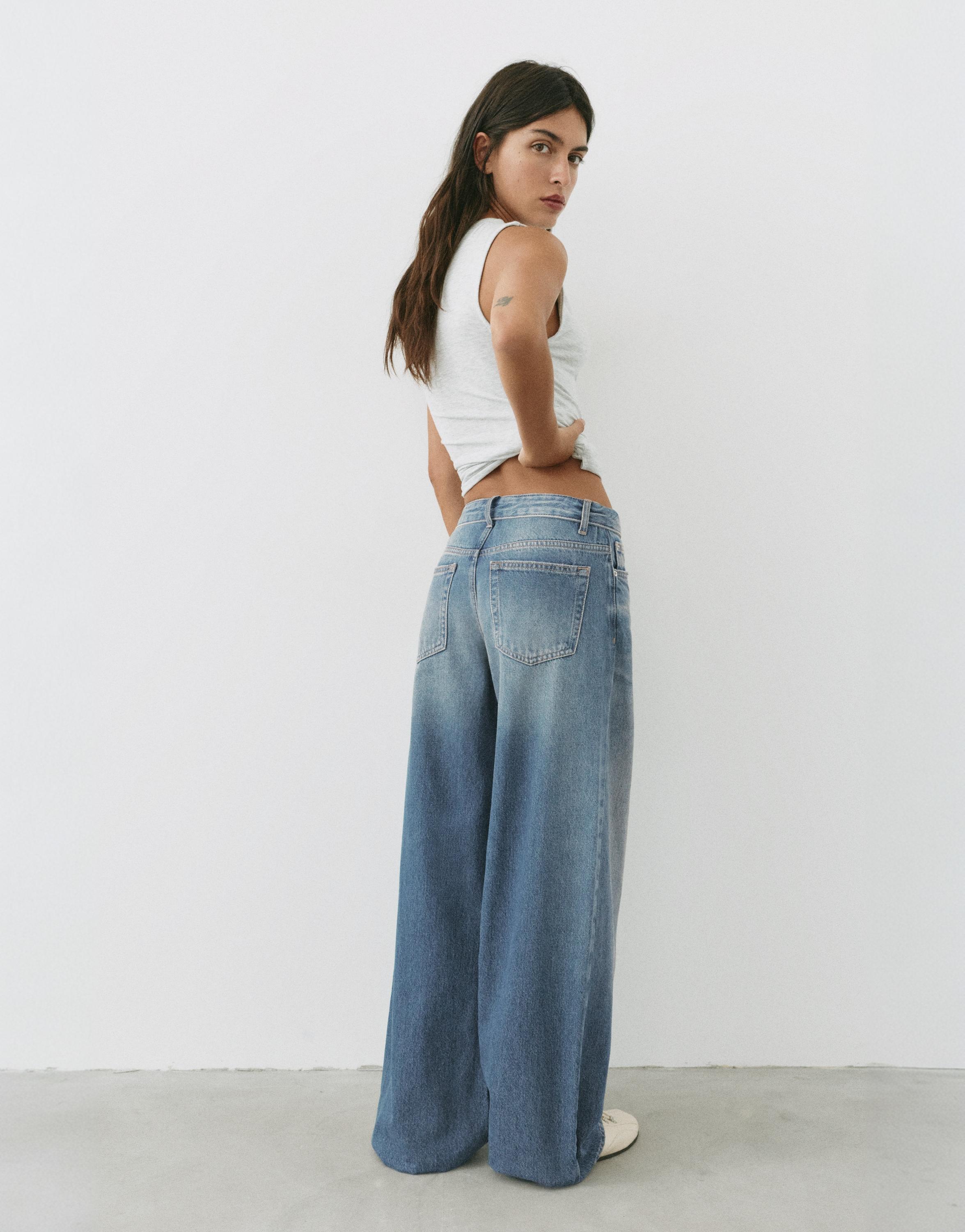 Relaxed baggy jeans with turn-up waist — Greenish blue