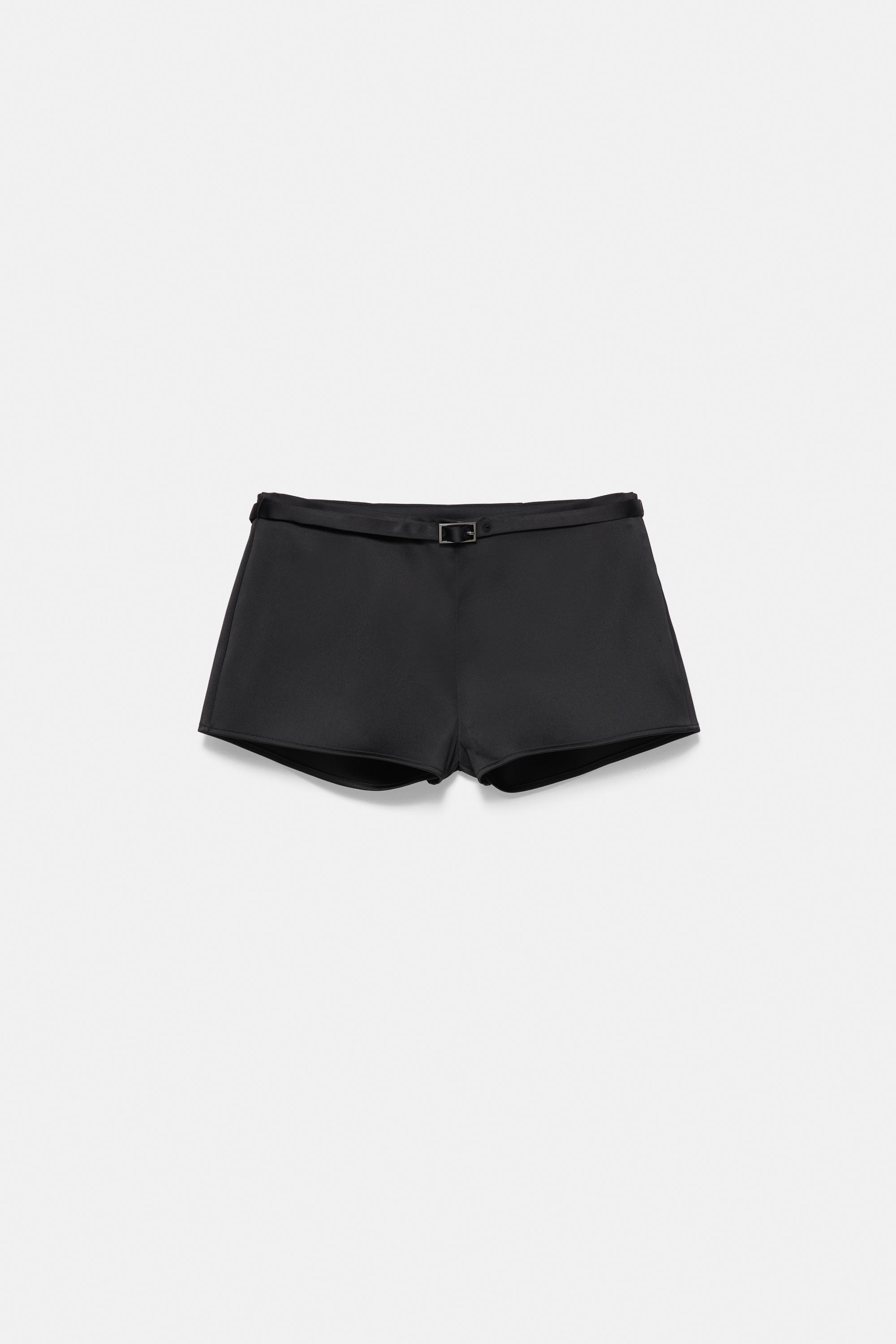 Satin shorts with buckle — Black