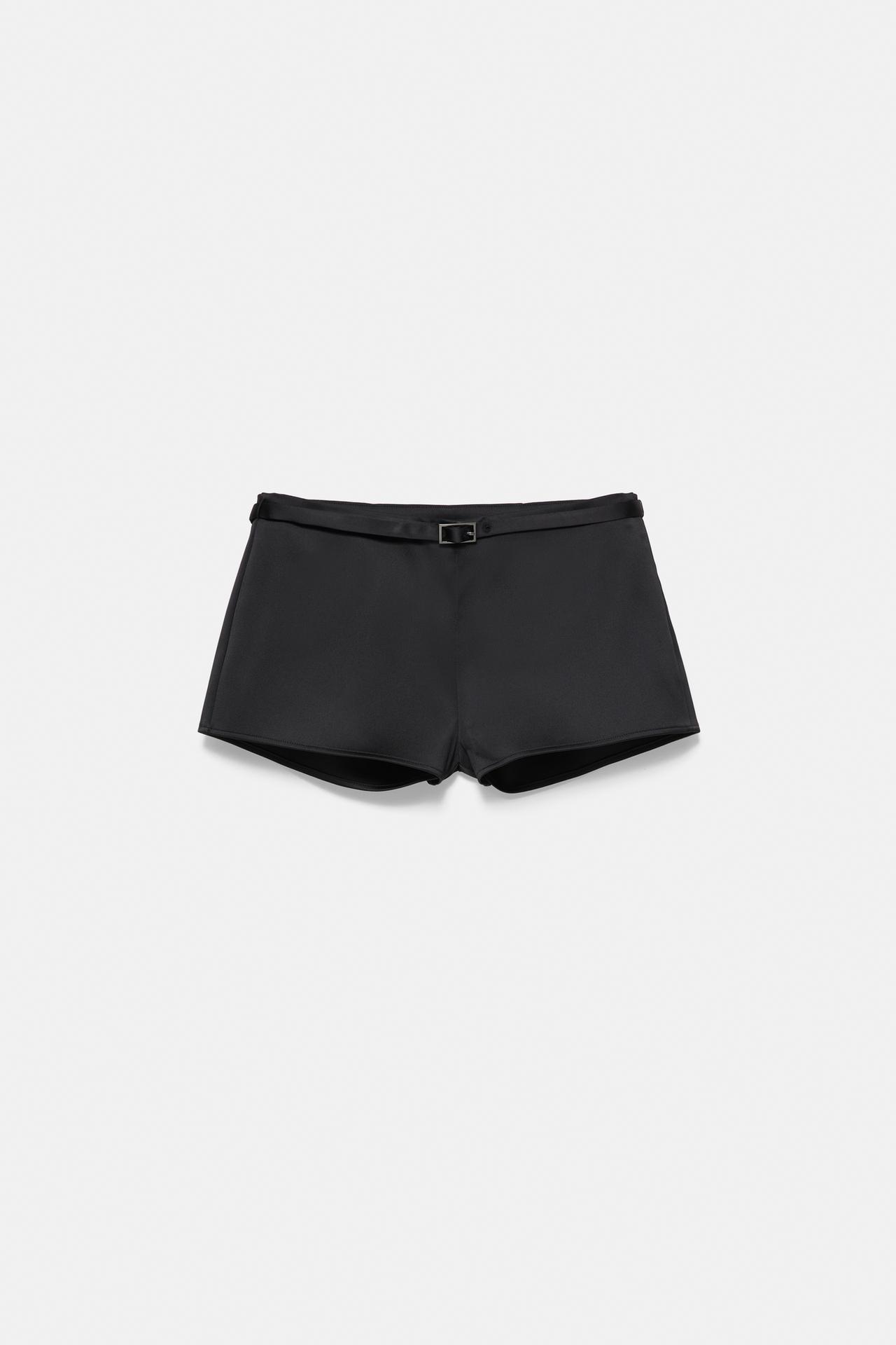 Satin shorts with buckle — Black