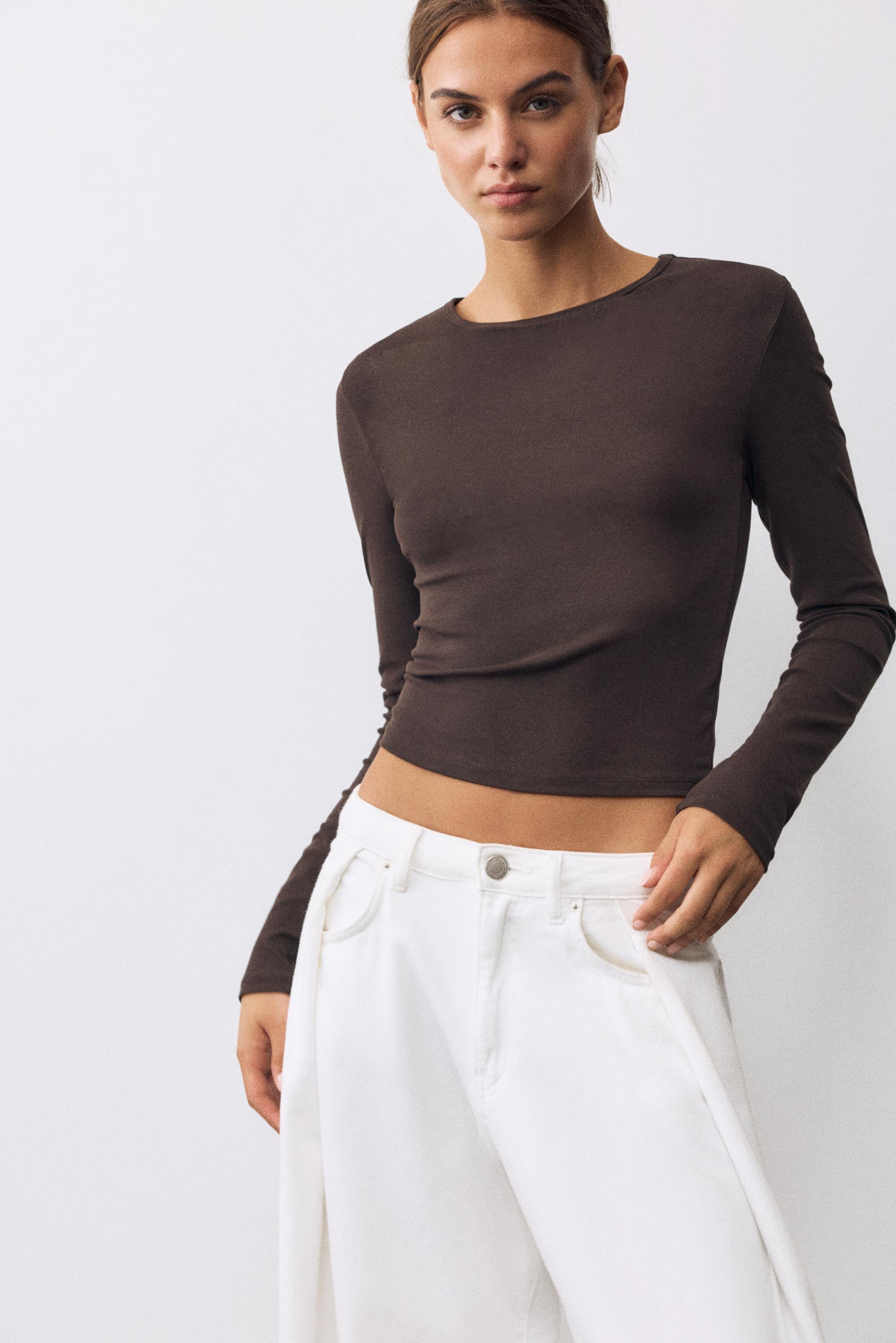 Fitted long sleeve T-shirt — Brown