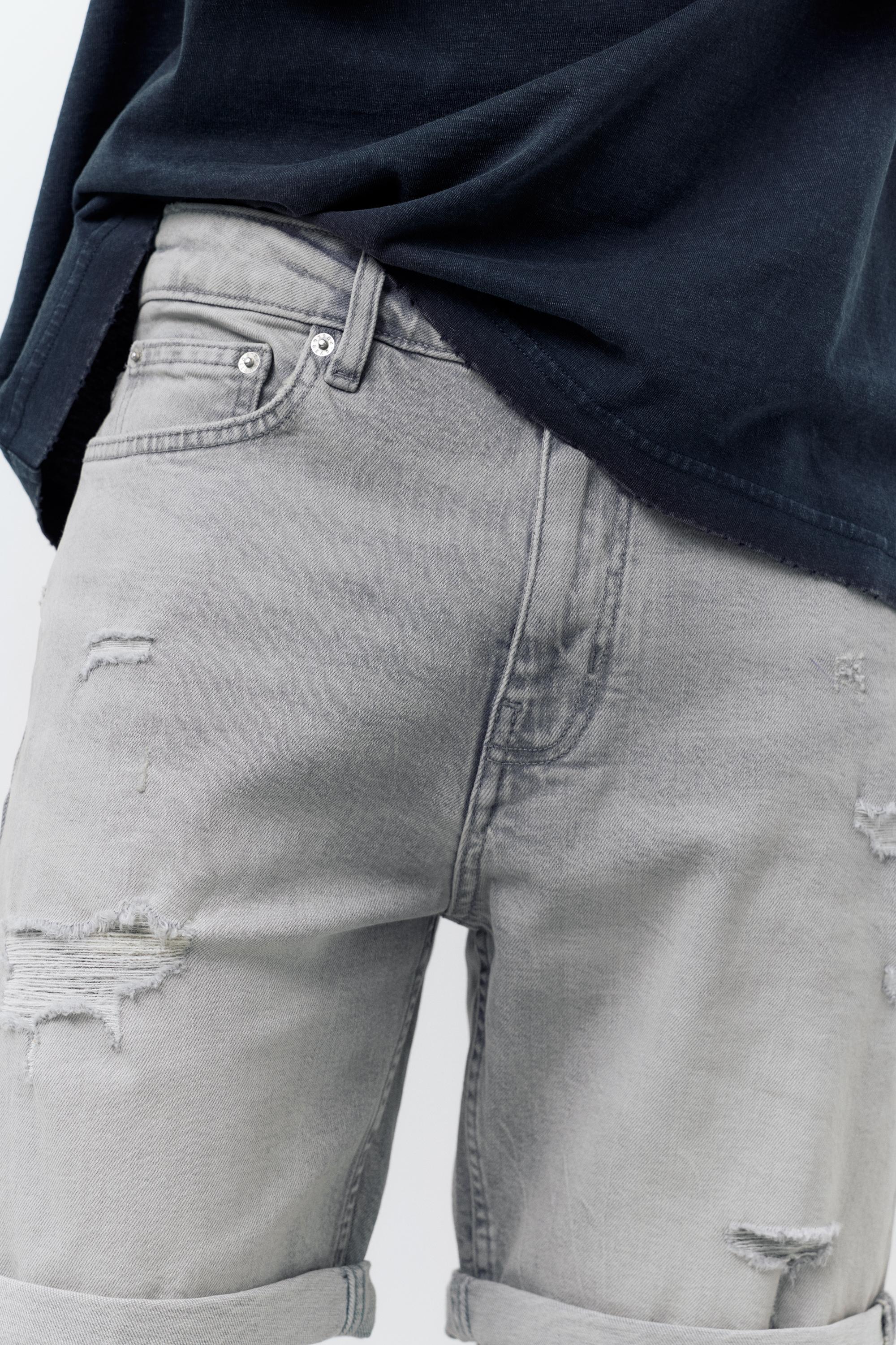 Ripped denim Bermuda shorts — Dark grey