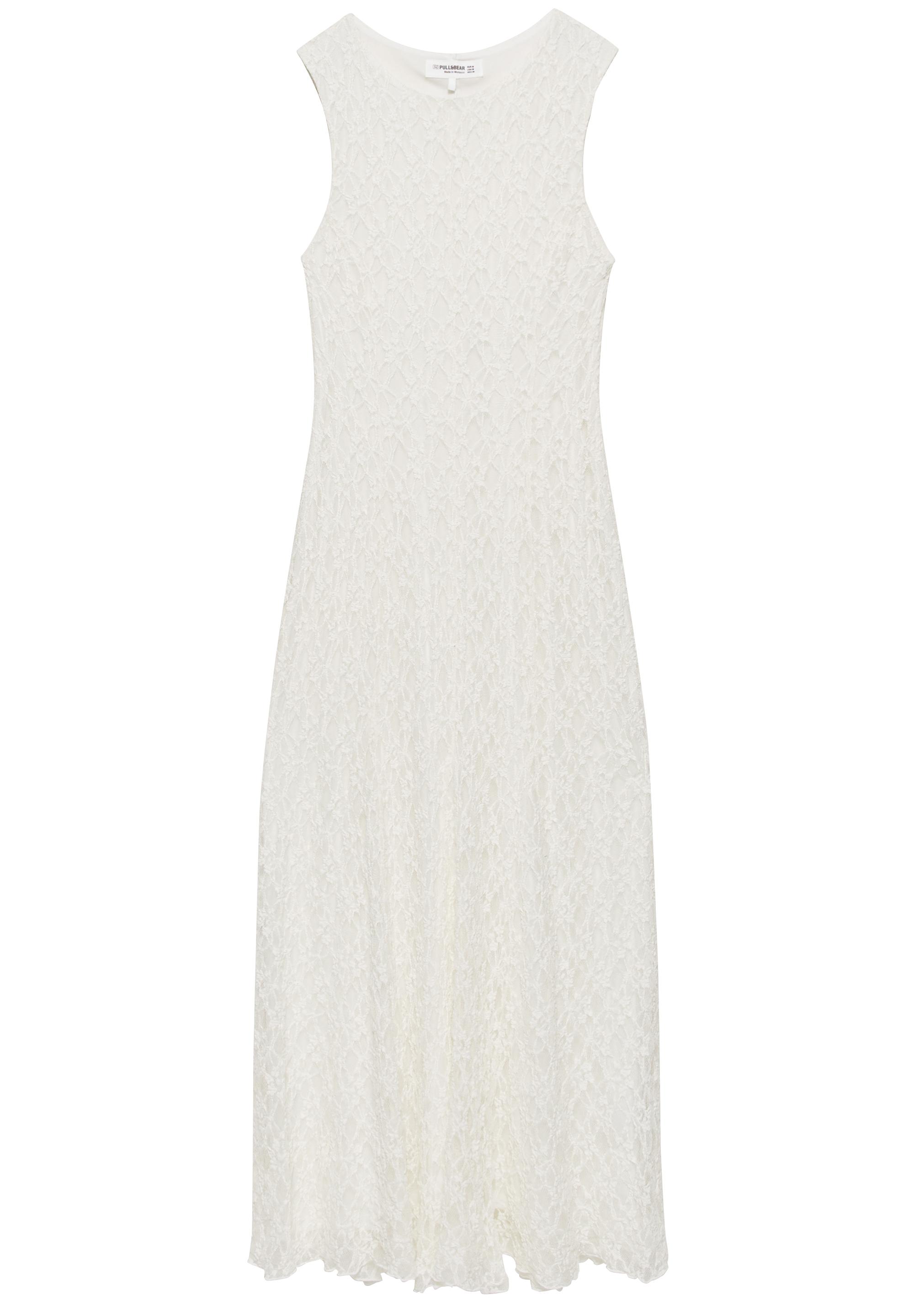 Fitted lace midi dress — Ecru