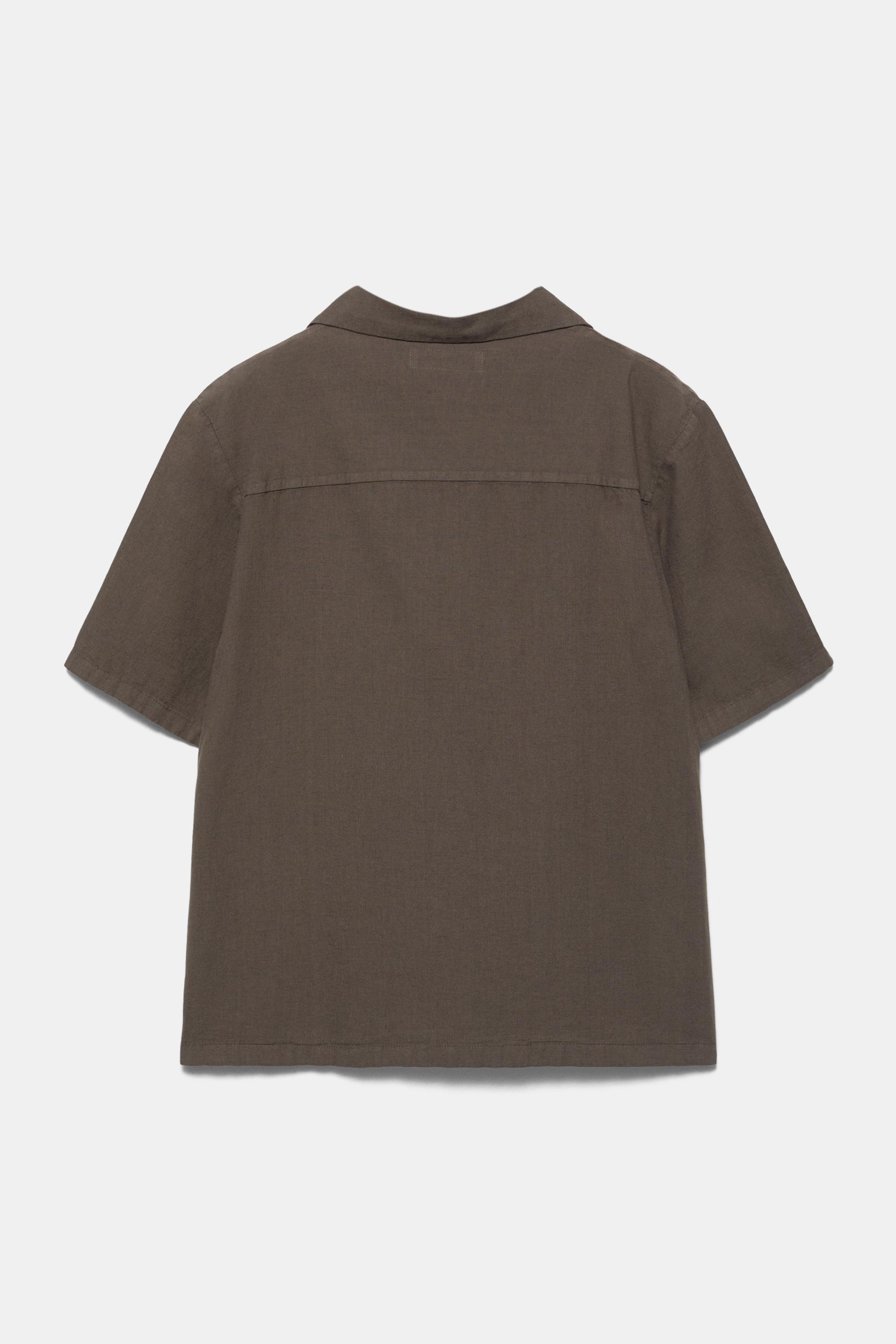 Short sleeve linen blend shirt — Chocolate