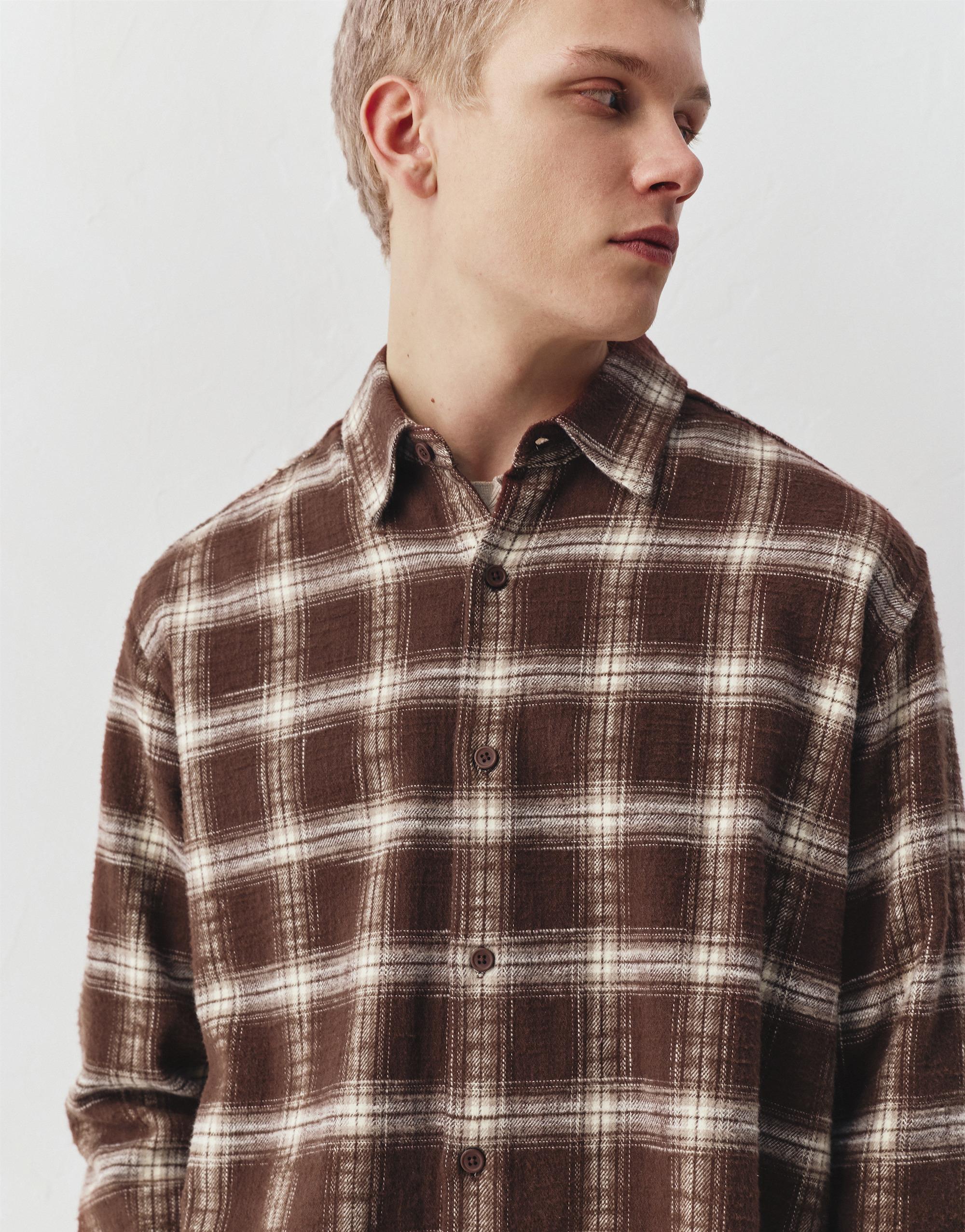 Long sleeve check shirt — Brown