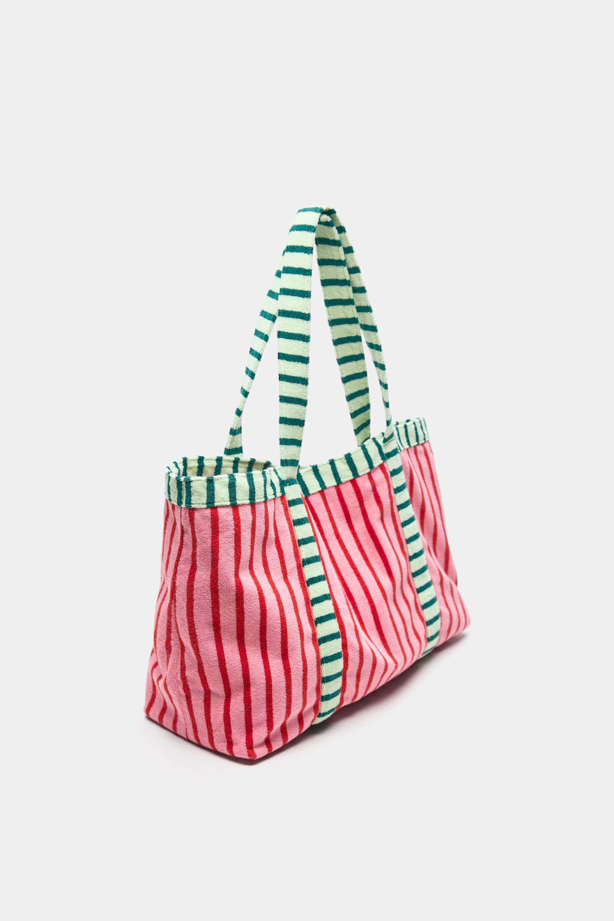 Striped towelling shopper bag — Pink