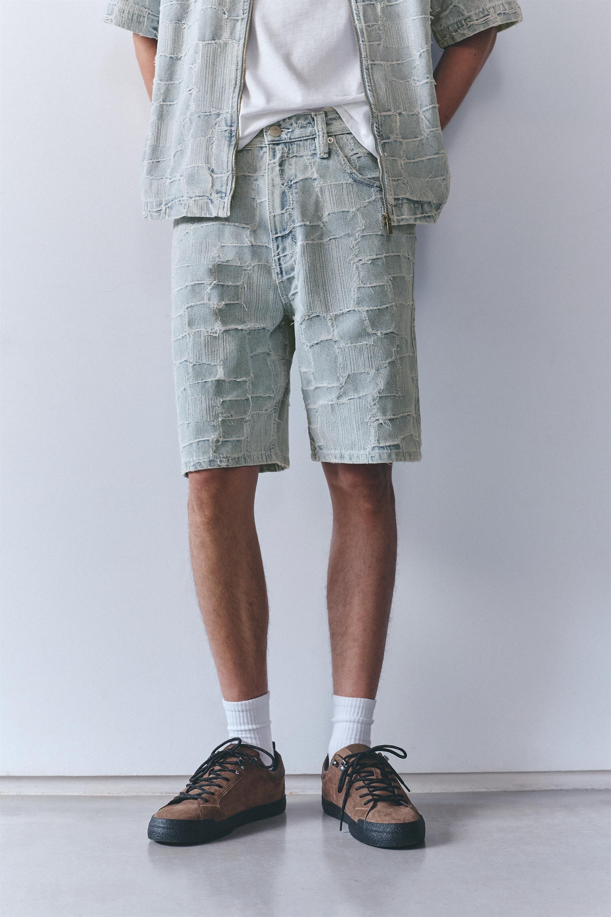 Jacquard denim Bermuda shorts — Pale indigo