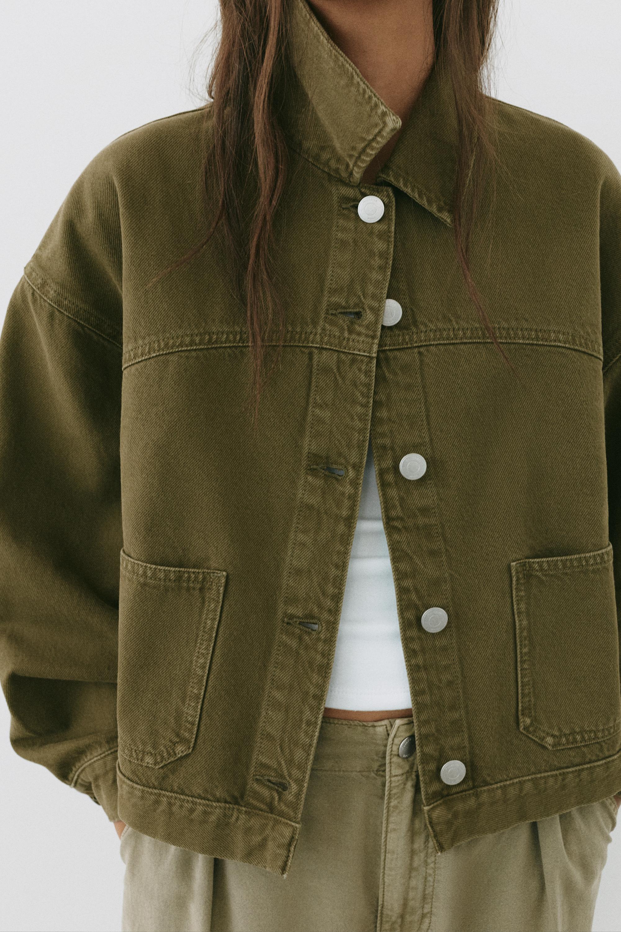 Boxy denim overshirt — Khaki