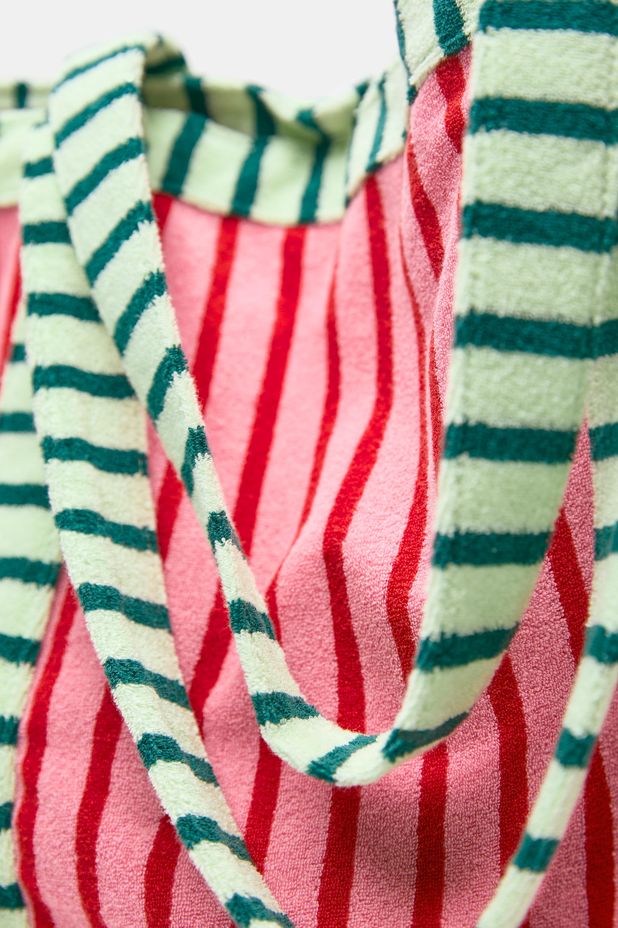 Striped towelling shopper bag — Pink