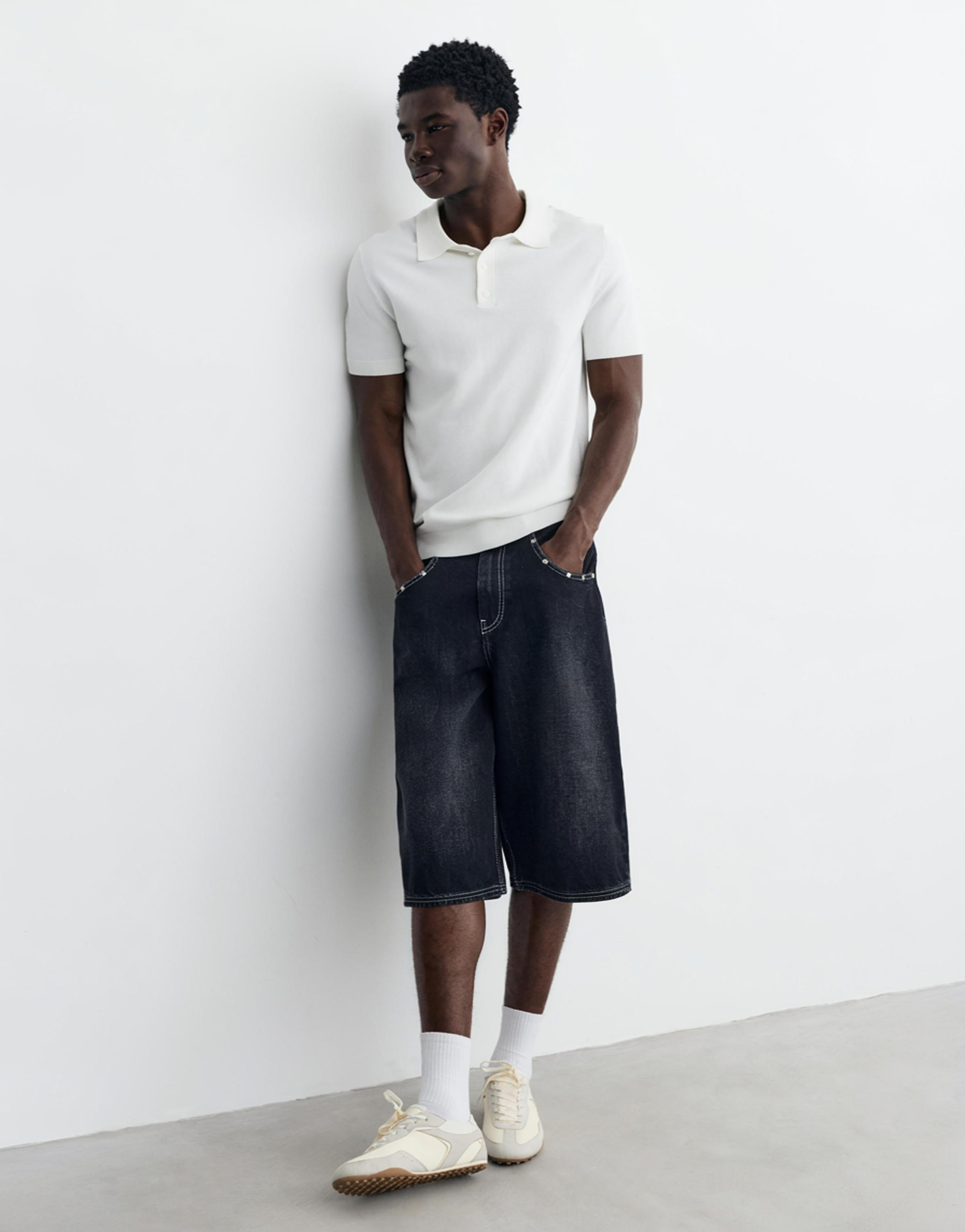 Short sleeve knit polo shirt — Off white