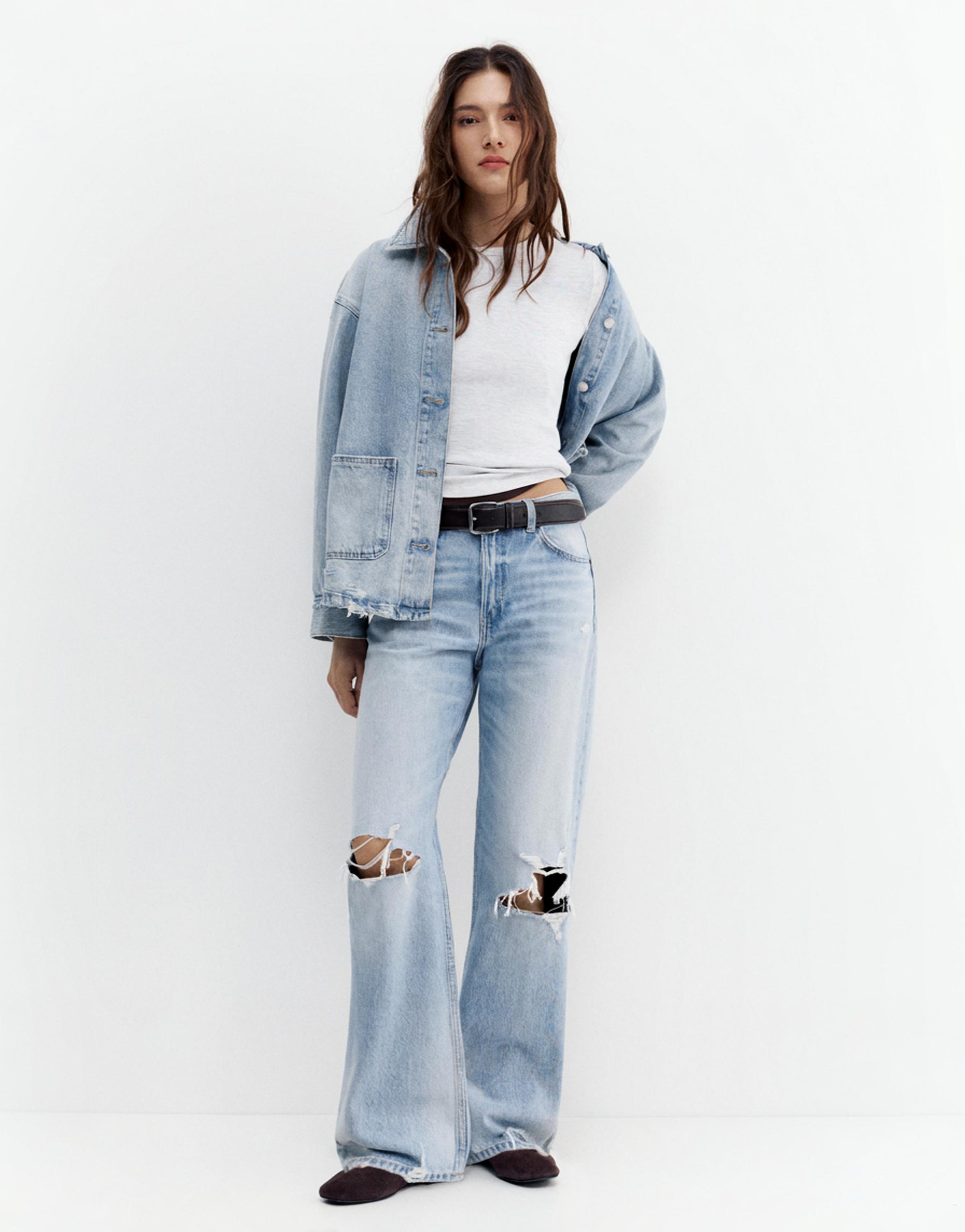 Ripped boyfriend jeans — Pale blue