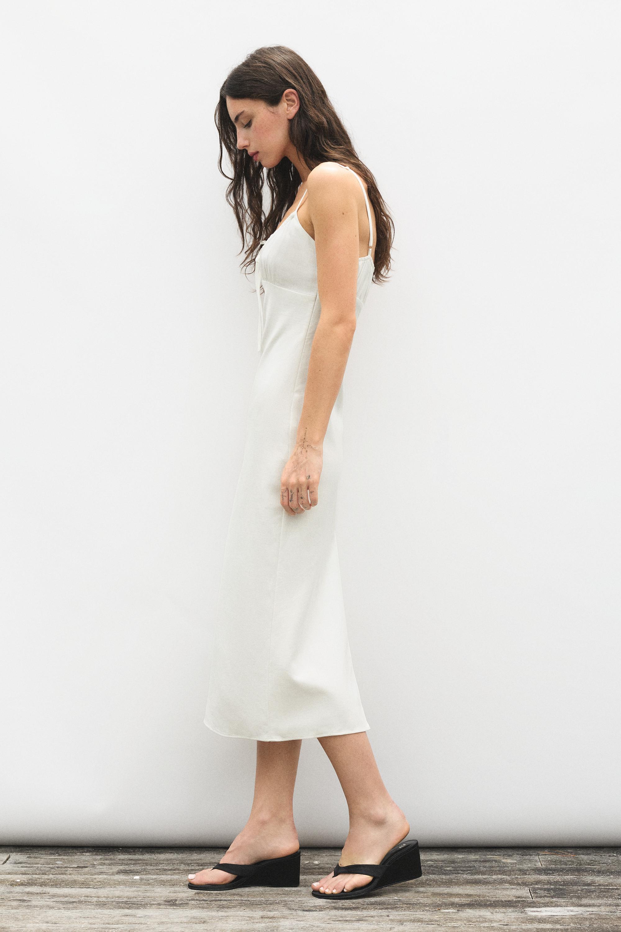 Linen blend midi dress — Ice