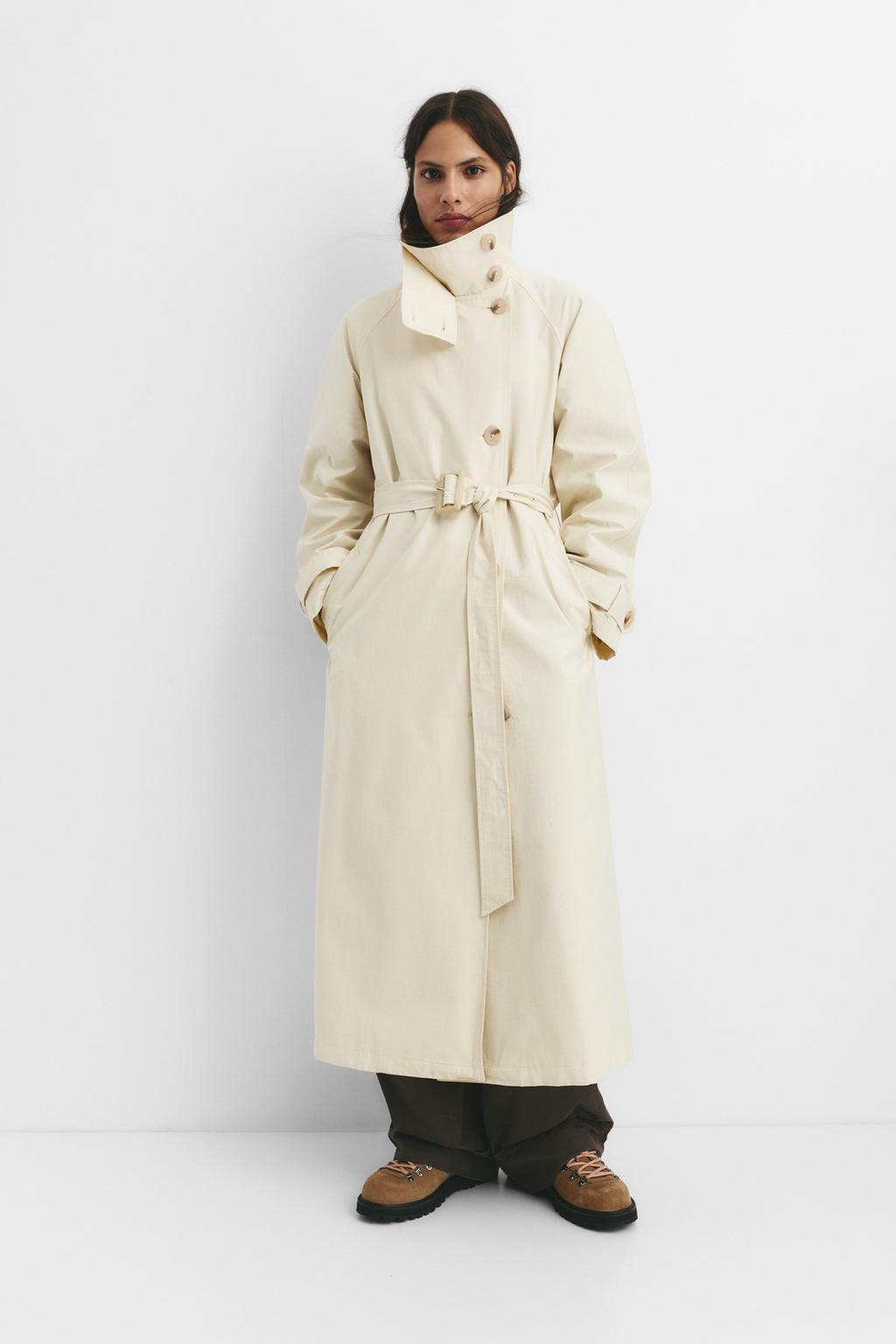 Belted flowing long trench coat pull&bear