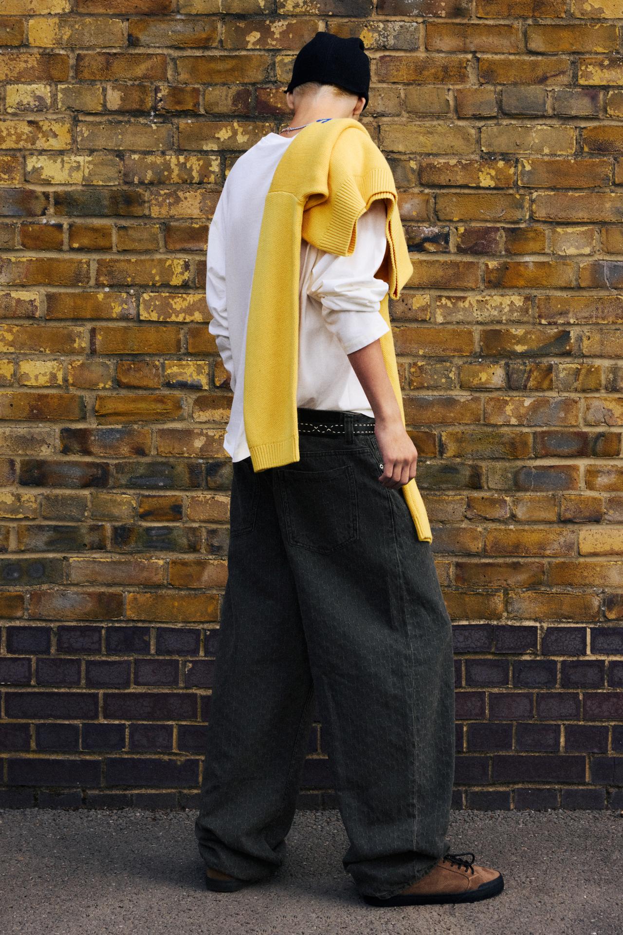 Baggy balloon jacquard jeans — Faded black