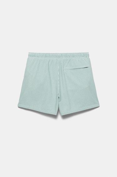Striped seersucker swimming trunks — Green 3