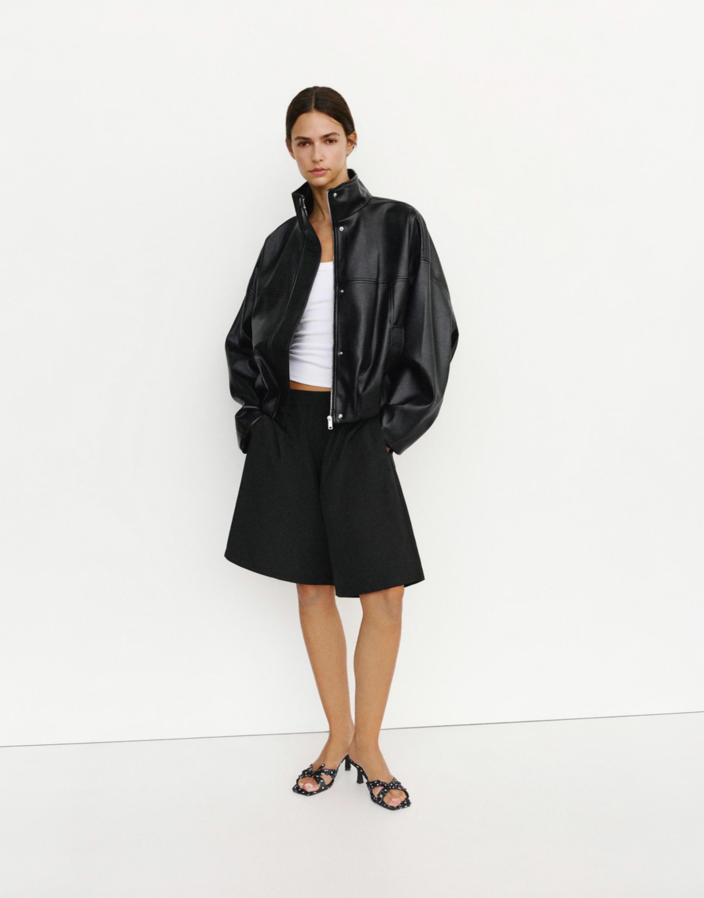 Leather effect balloon jacket — Black