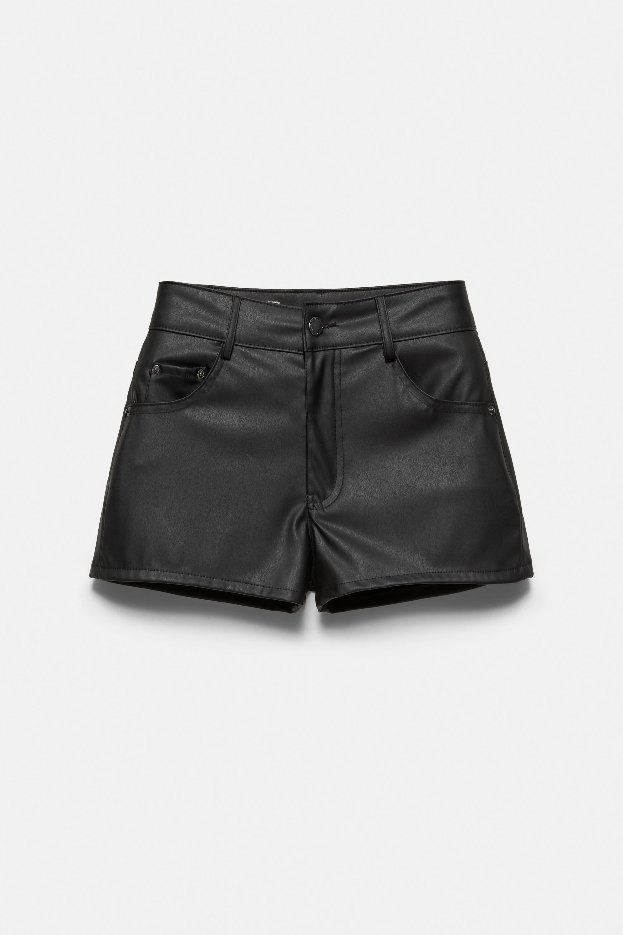 Studded faux leather mini shorts — Black