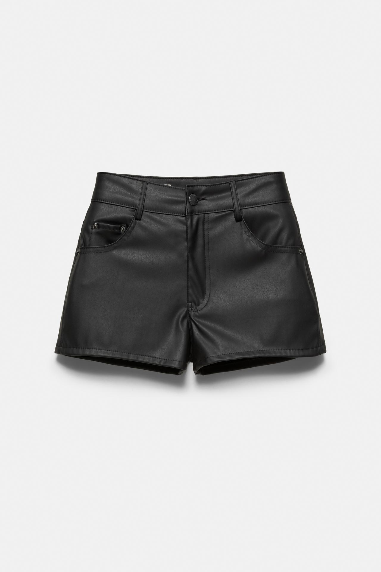 Studded faux leather mini shorts — Black