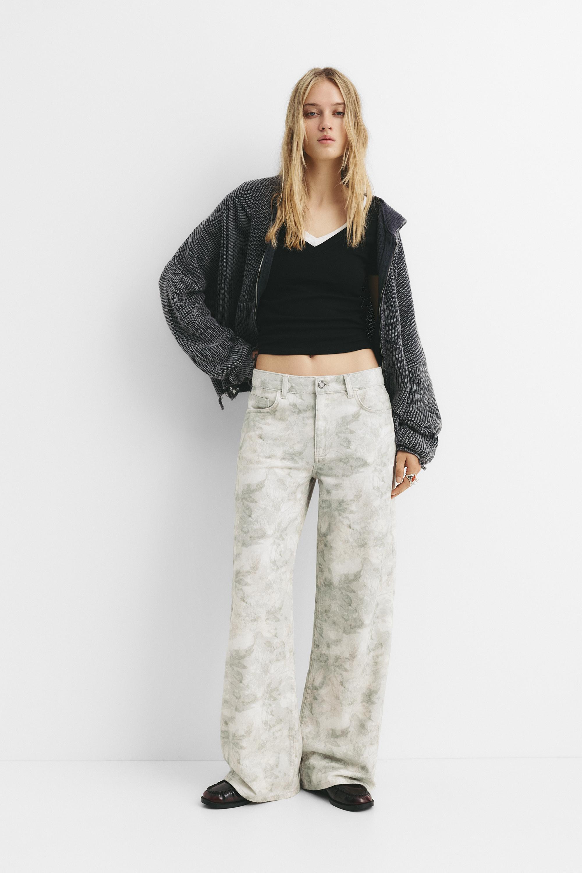 Jeans Mit Blätterprint