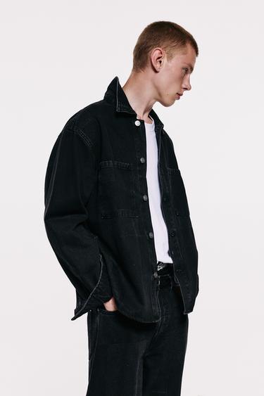 Jacquard denim overshirt — Faded black 6