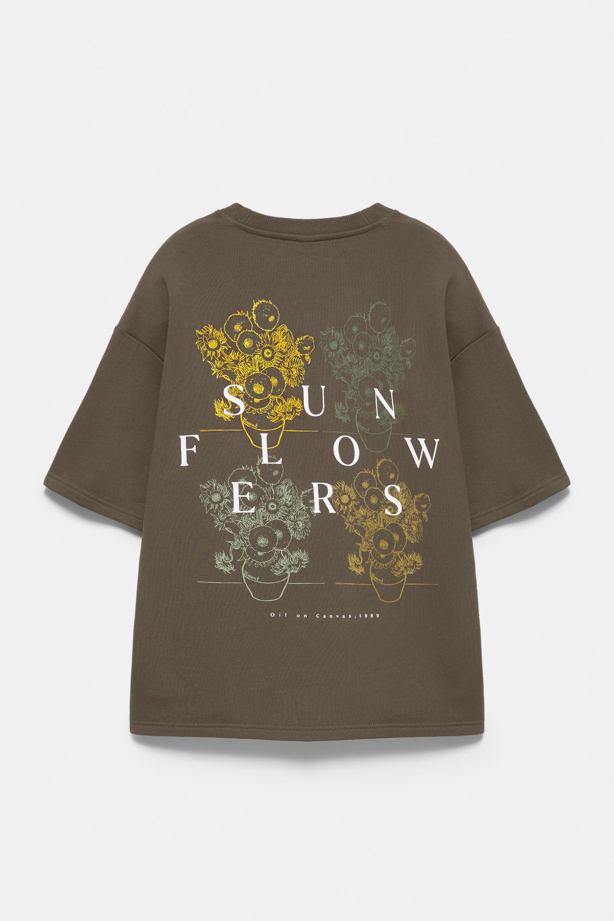 Short sleeve Sunflowers Van Gogh sweatshirt — Brown