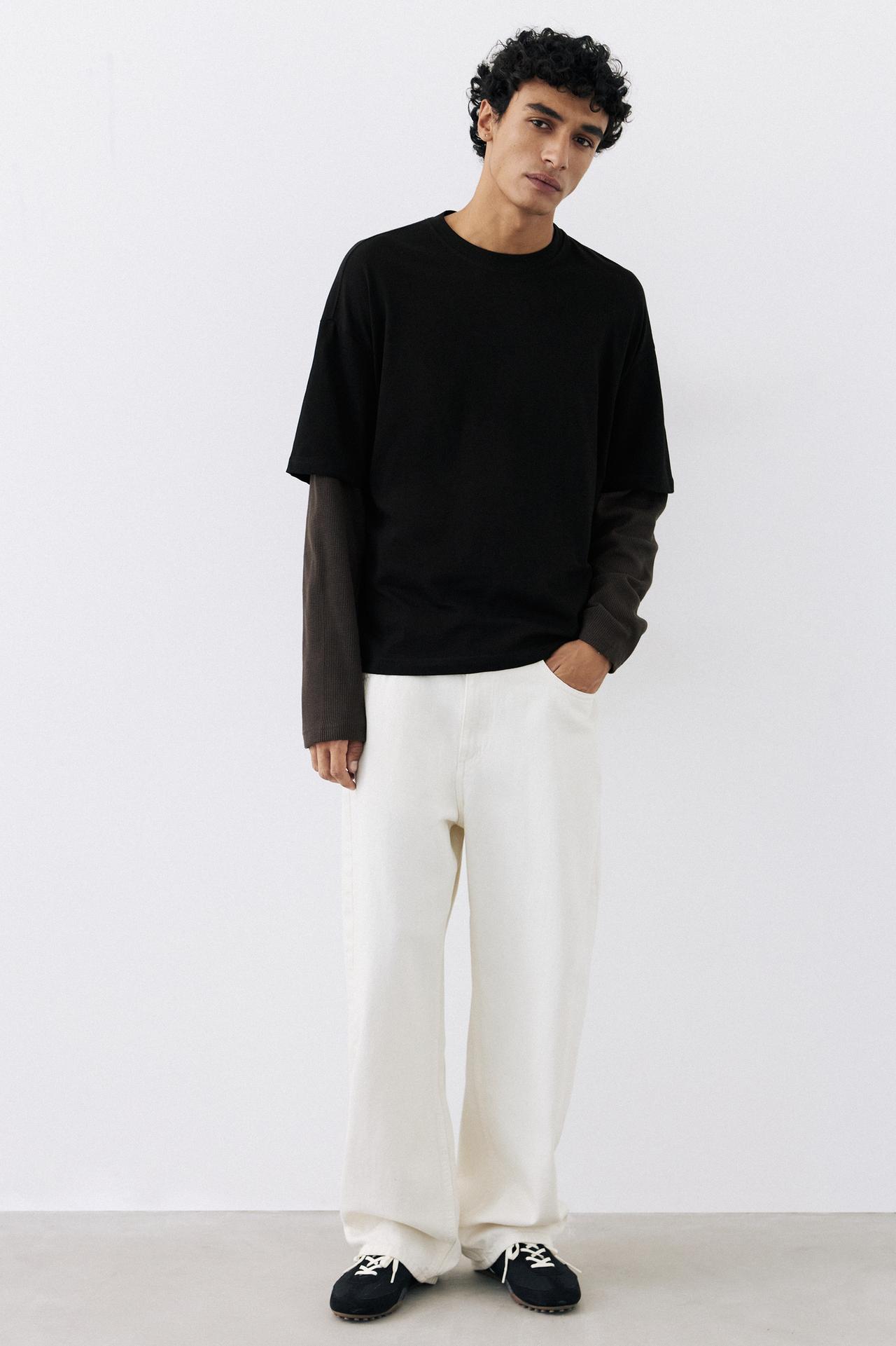 Double-layer long sleeve T-shirt — Black