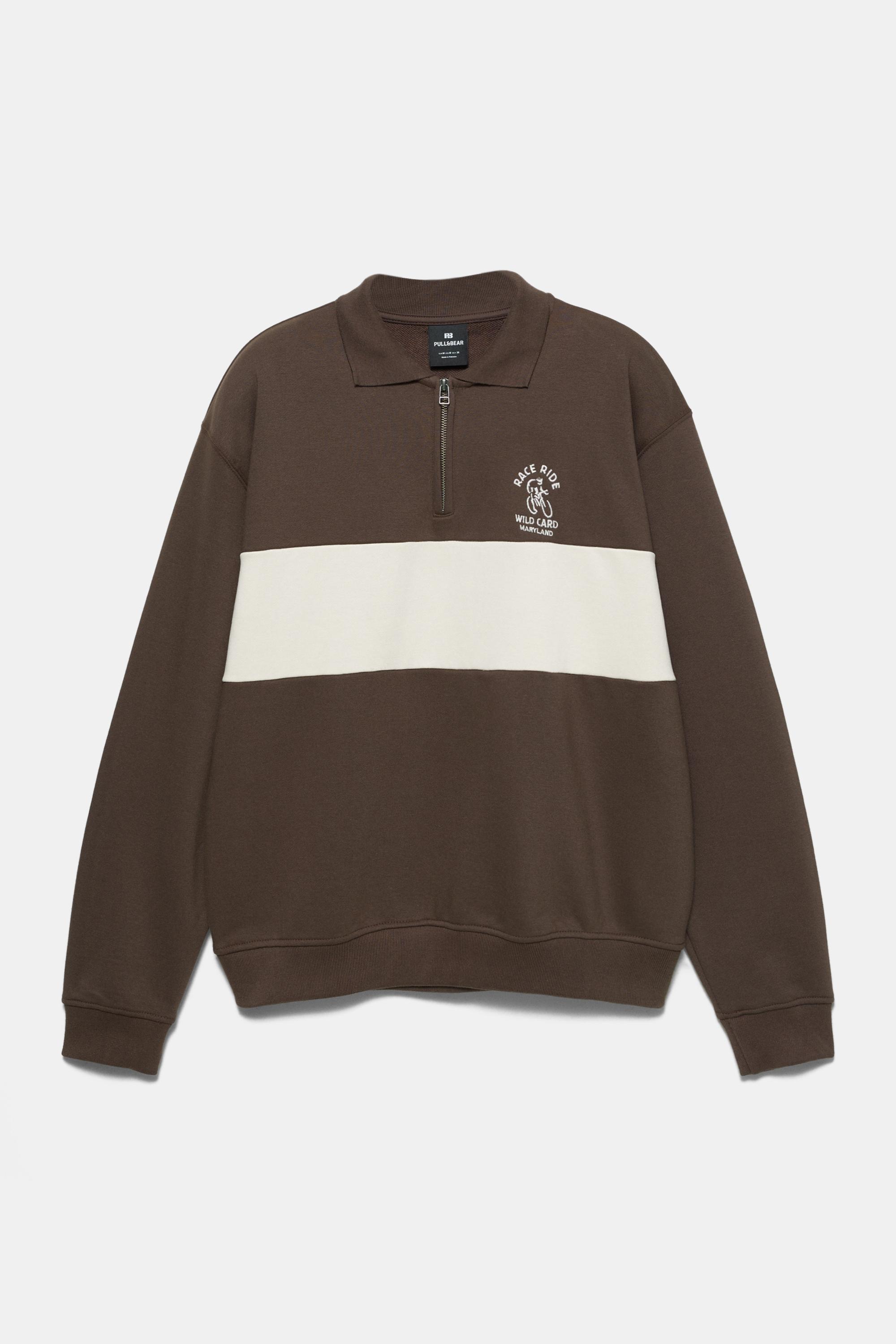 Kahverengi fermuar yakalı sweatshirt - Görsel 4