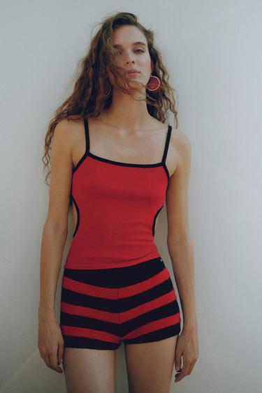 Red strappy cut-out top — Red 1