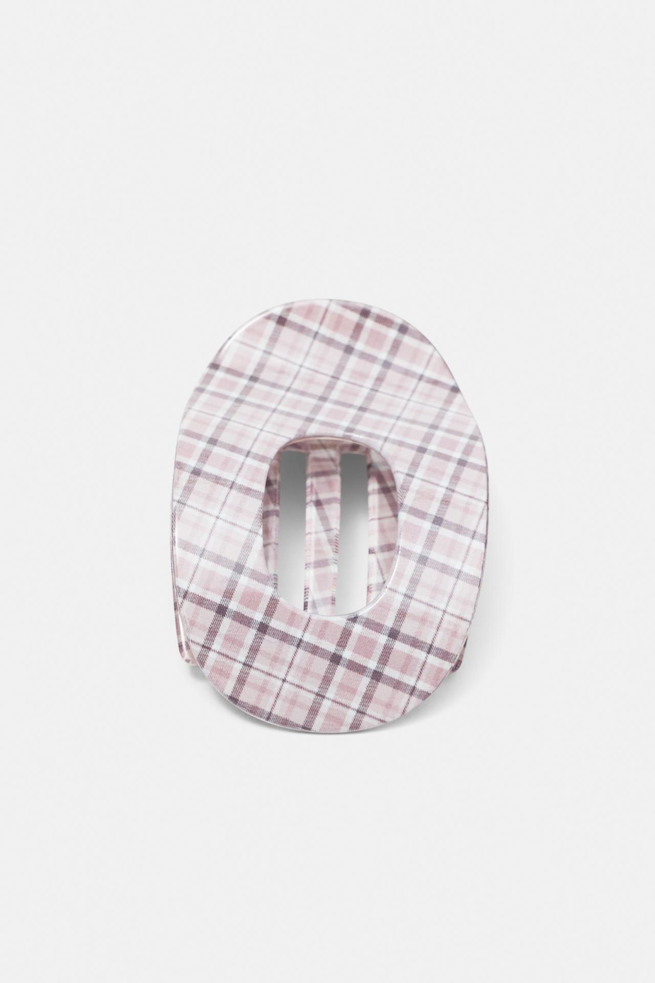 Oval checked hair clip — Pink