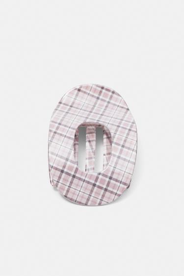 Oval checked hair clip — Pink 1