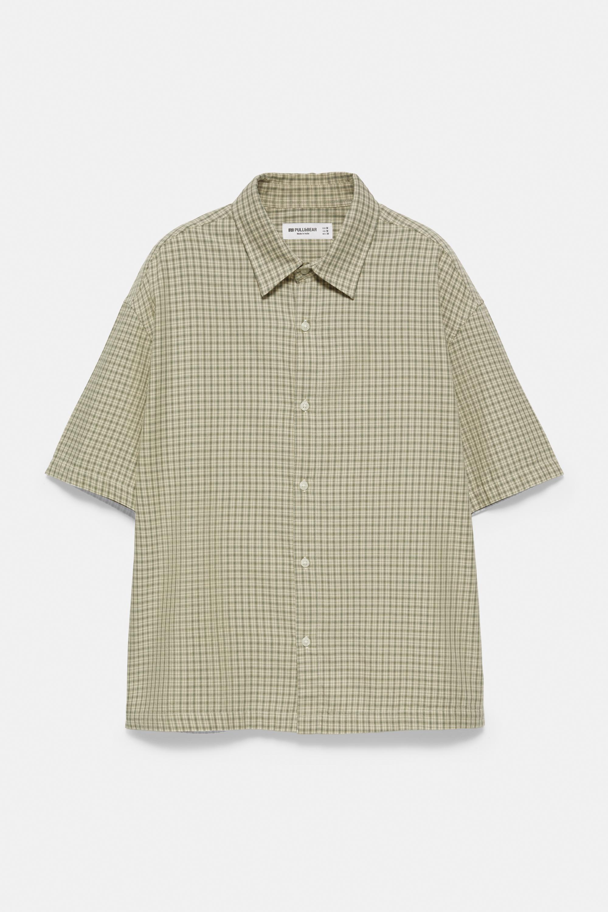 Short sleeve check shirt — Green/Ecru