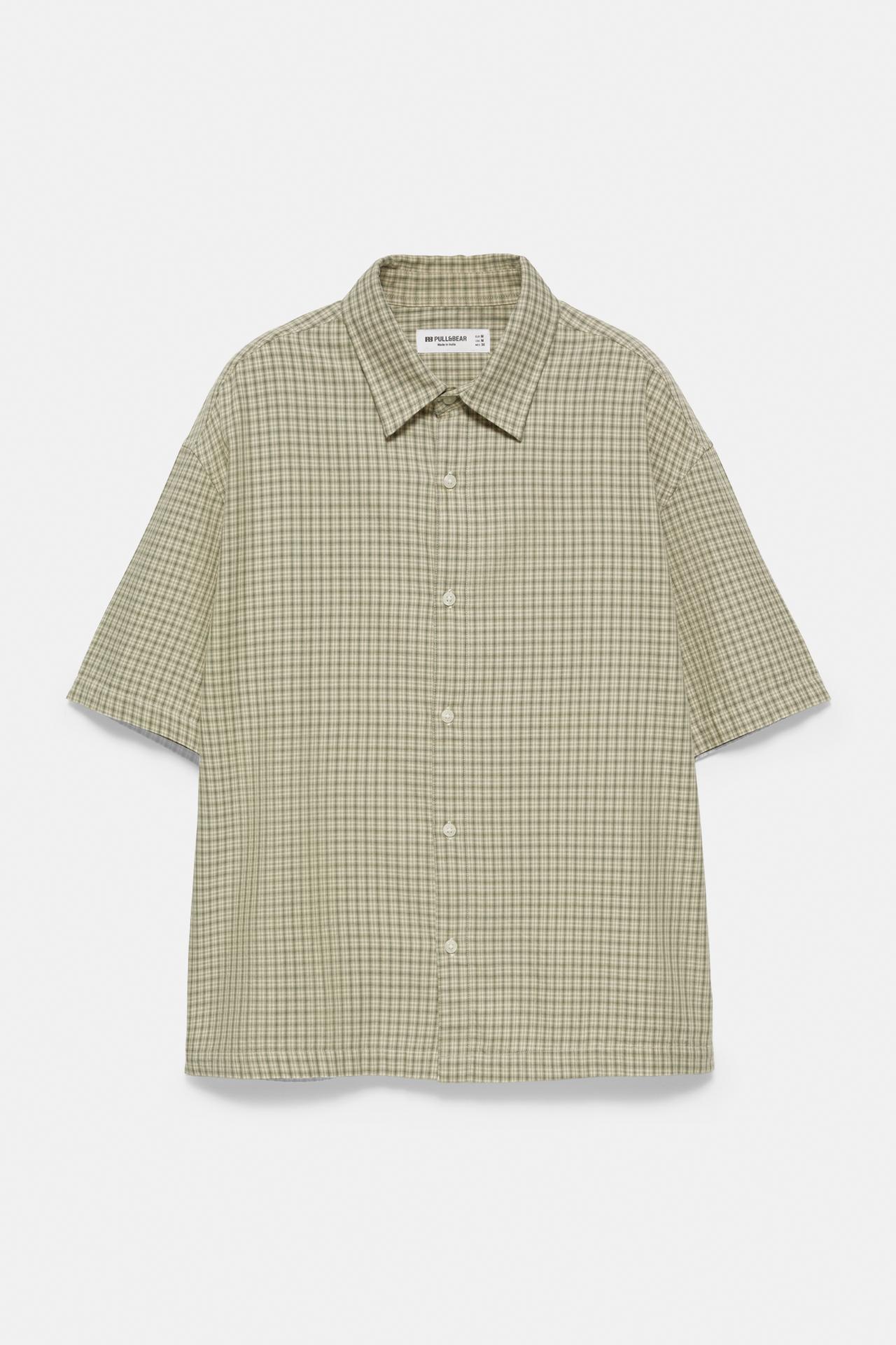 Short sleeve check shirt — Green/Ecru