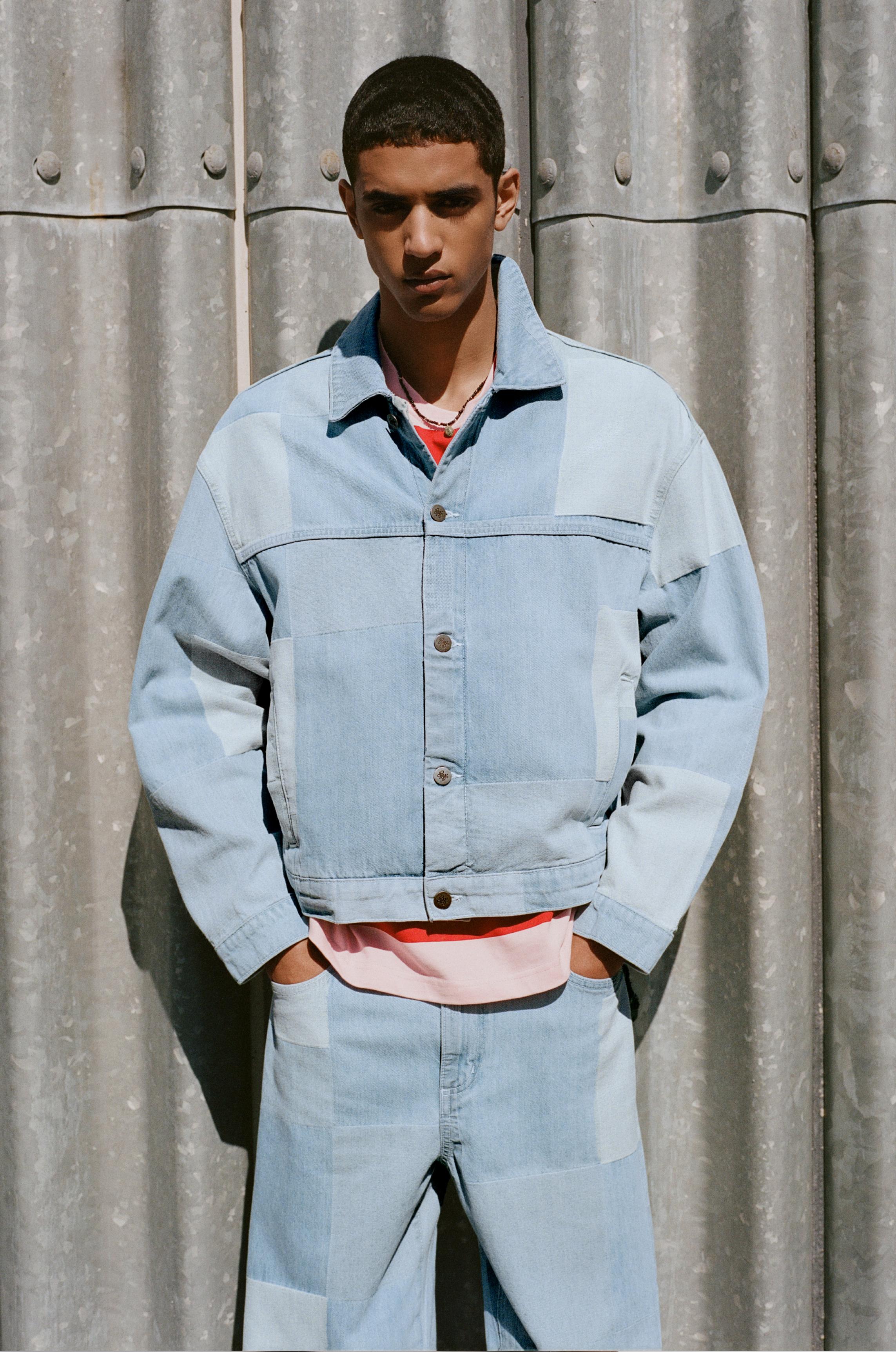 Patchwork kareli denim ceket - Görsel 24