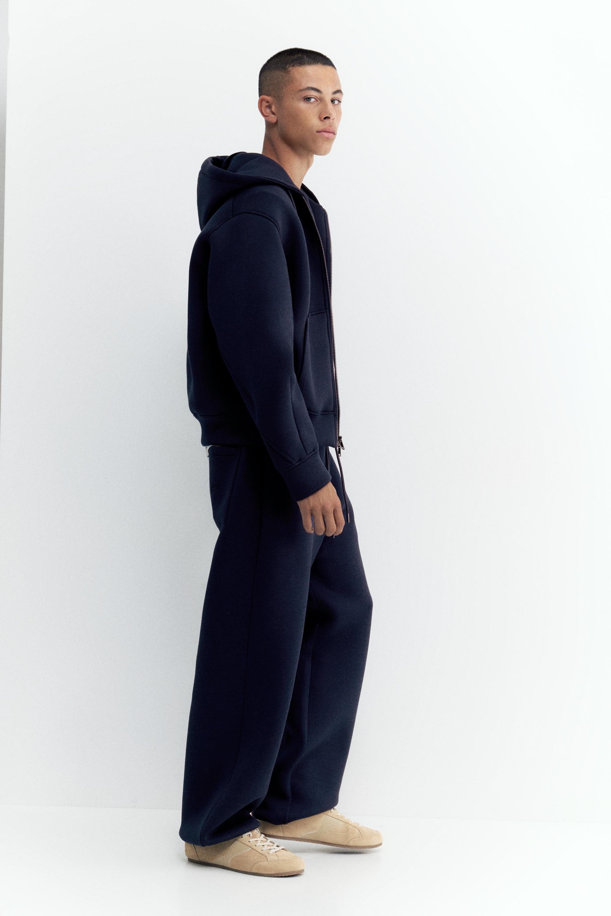 Neoprene-effect baggy trousers — Navy