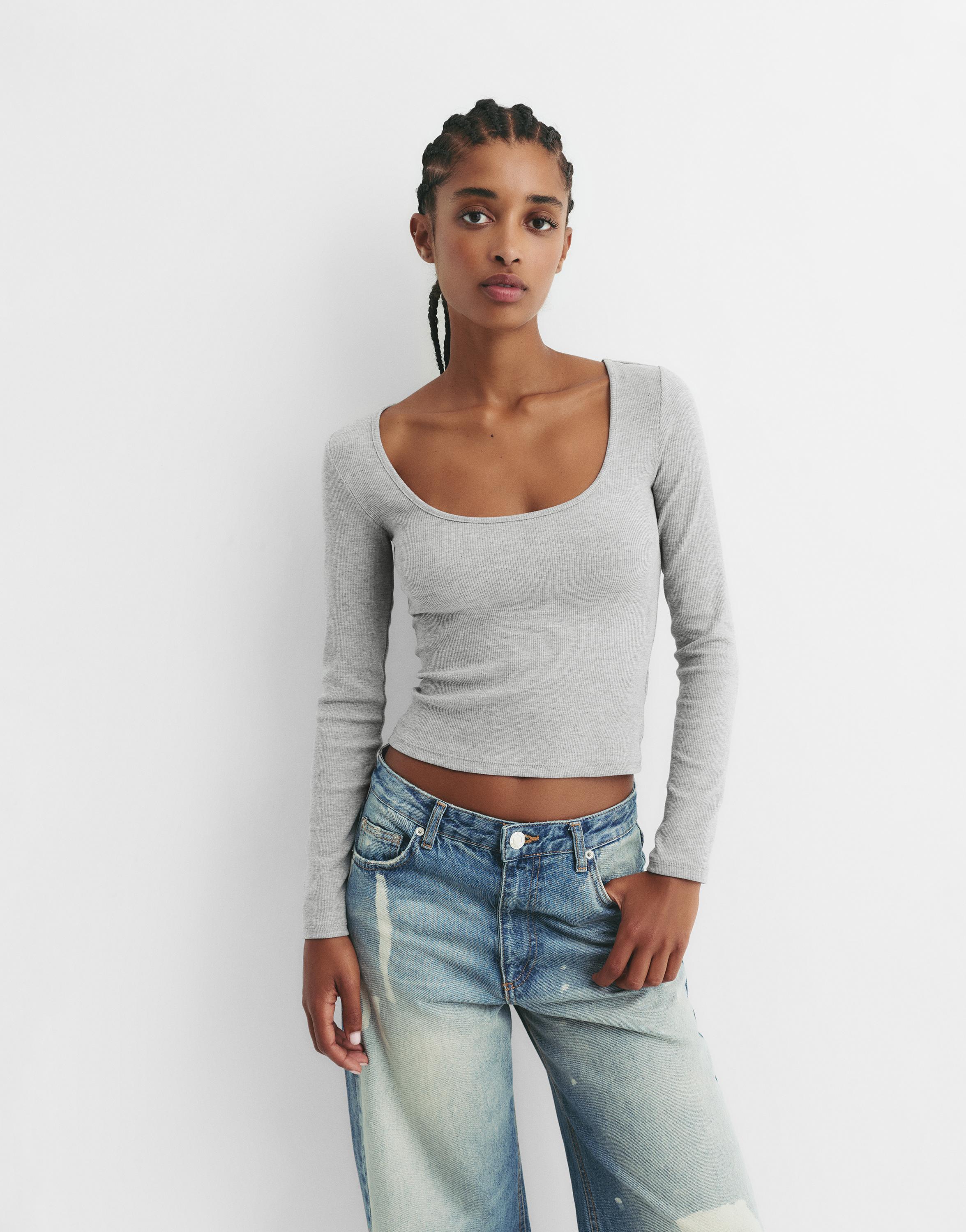 Ribbed round neck T-shirt — Medium marl