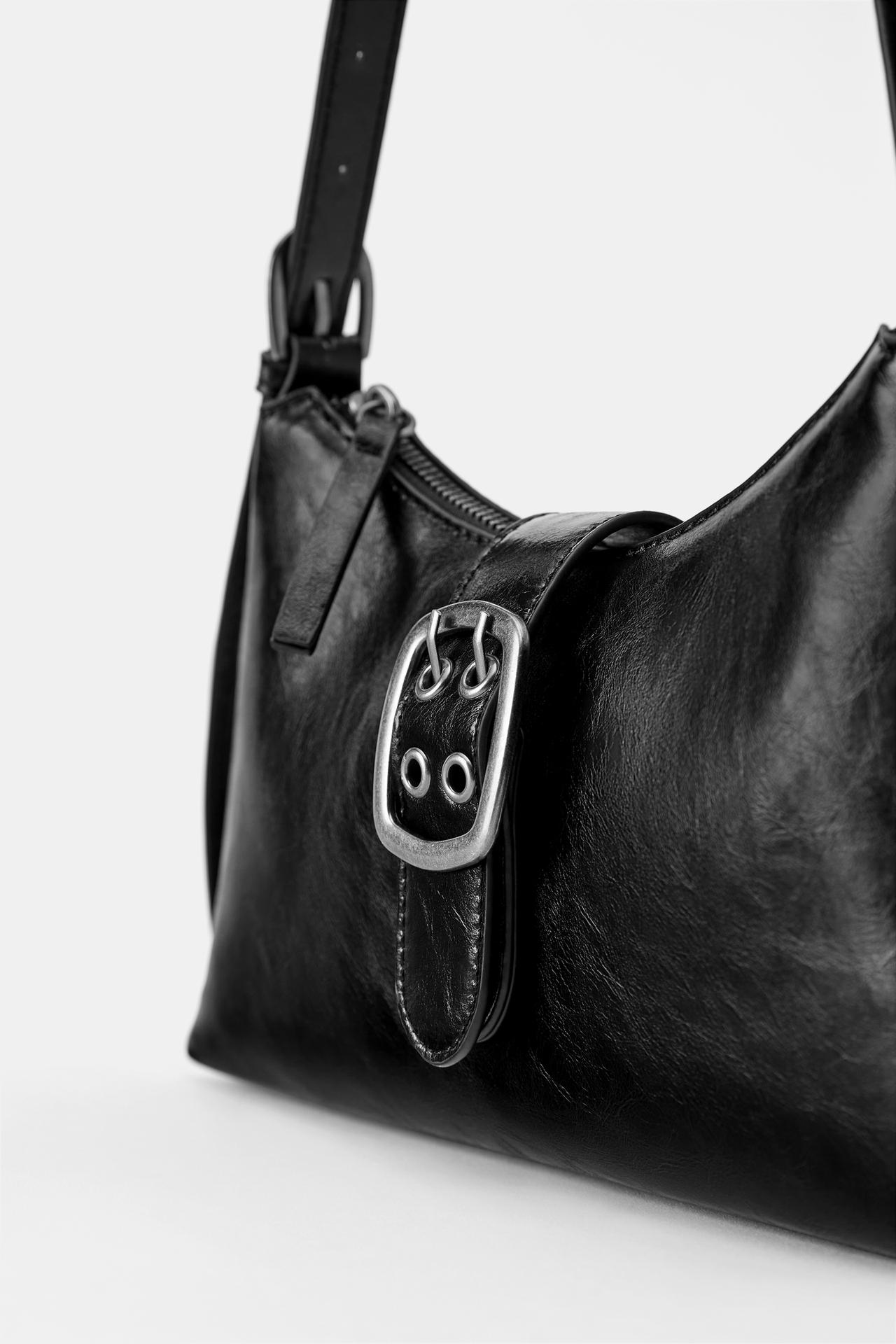 Suede shoulder bag with buckle — Black