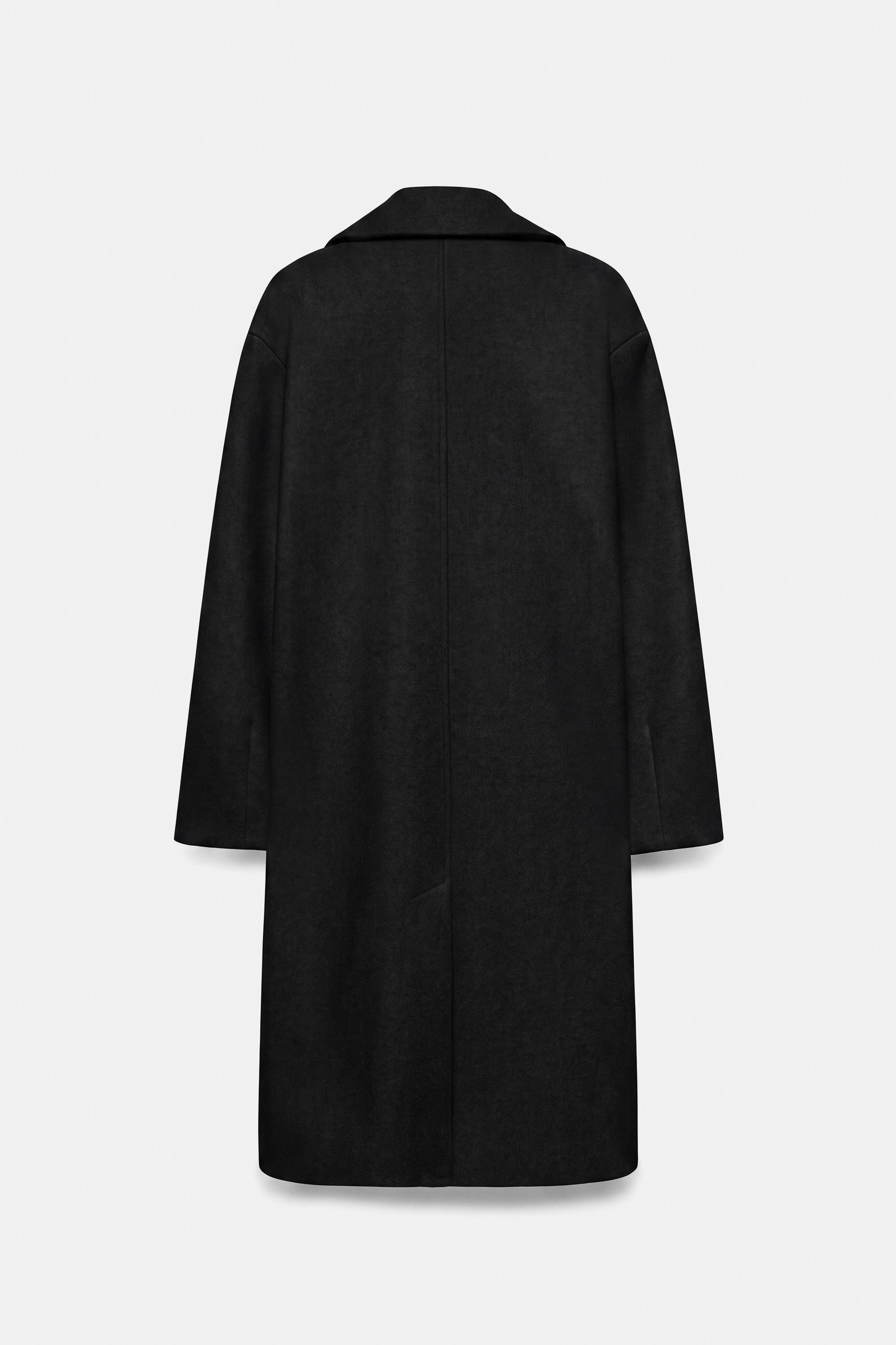 Double-breasted felt texture coat — Black