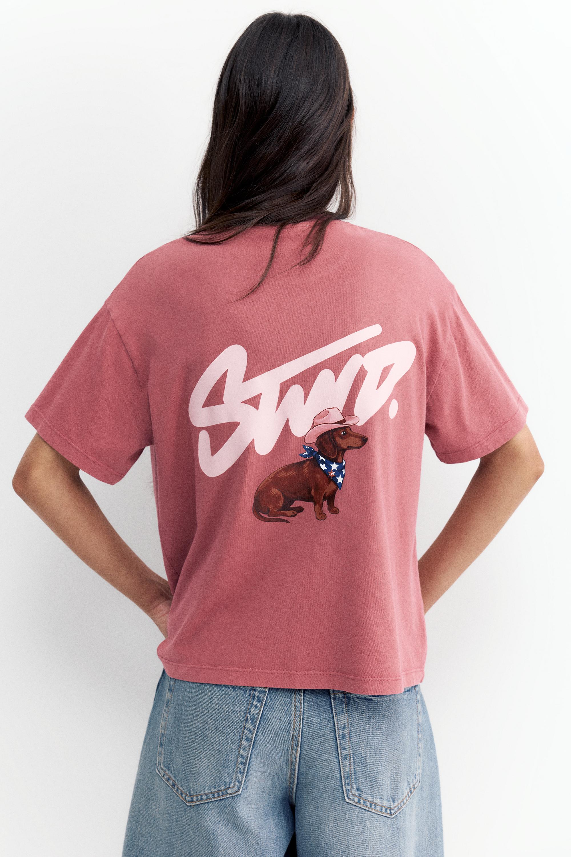 STWD dog graphic T-shirt — Dark pink