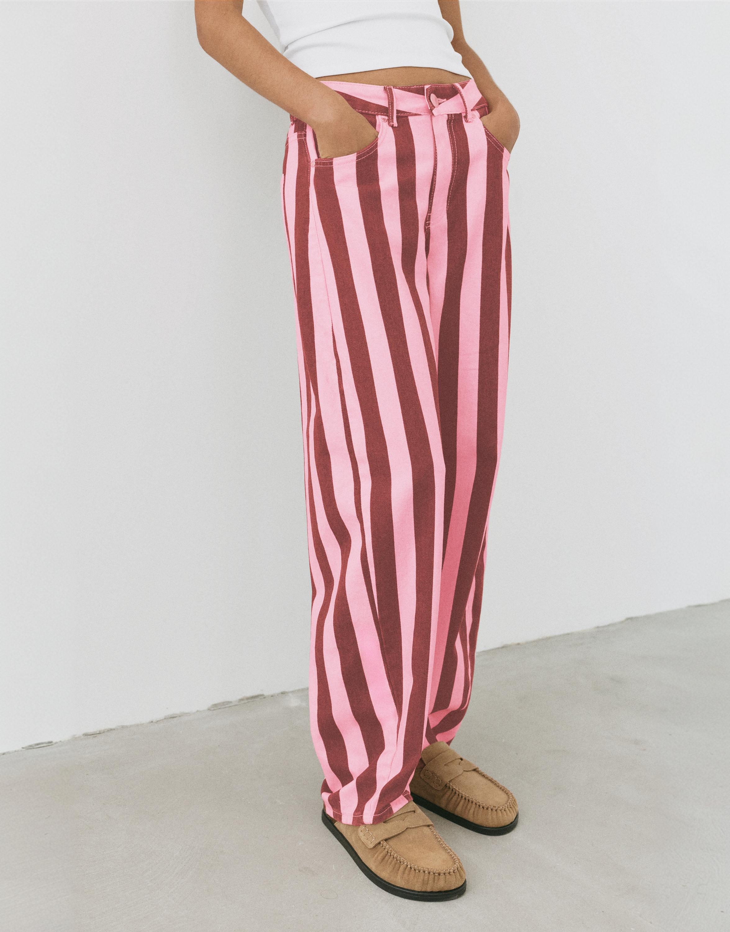 Striped barrel jeans — Pink