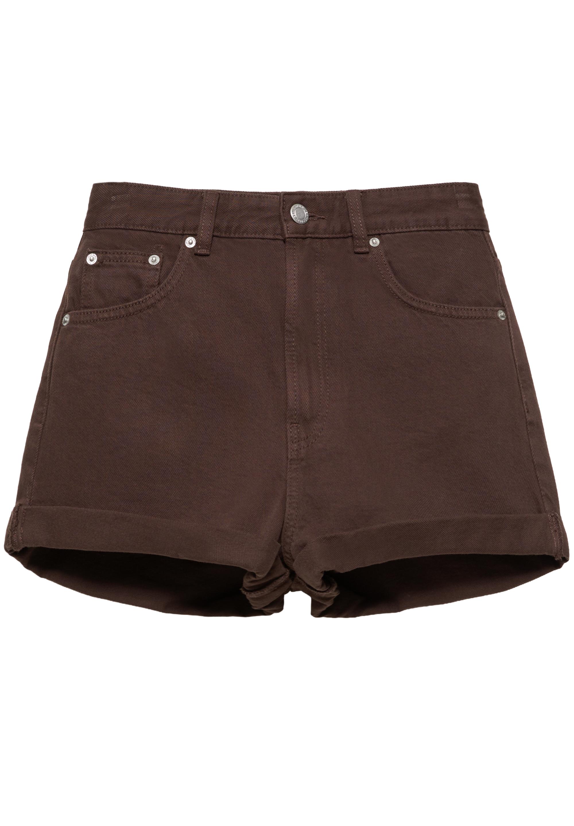 Denim mom fit shorts with turn-up hems — Brown
