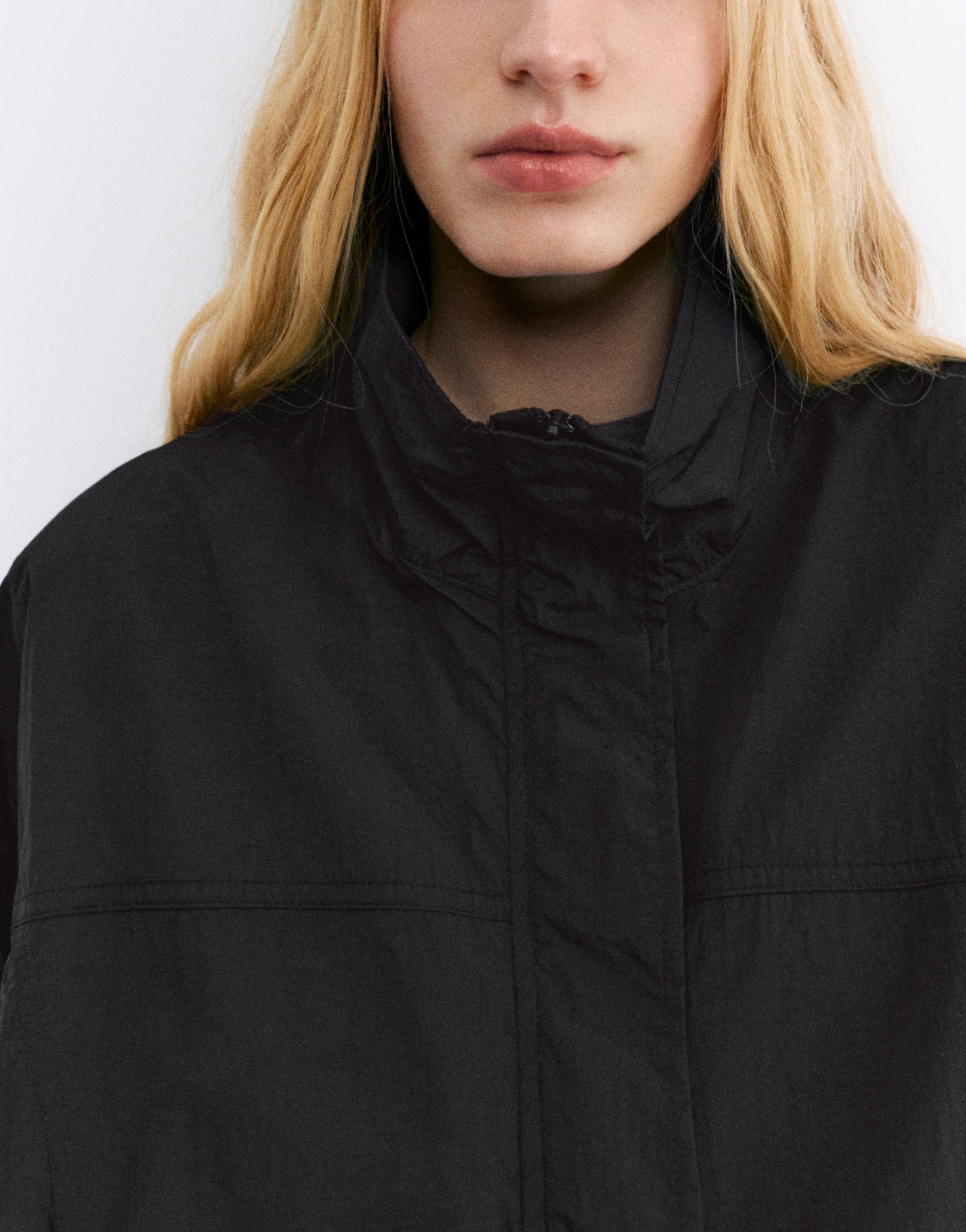 Short nylon-effect jacket — Black