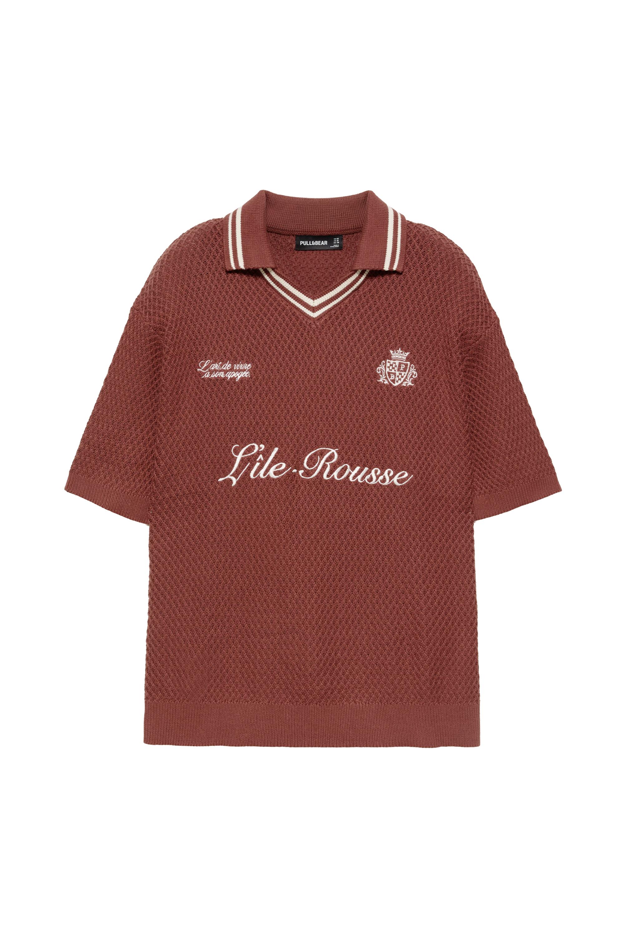 Pull&Bear L'île-Rousse grafikli triko polo görsel 5