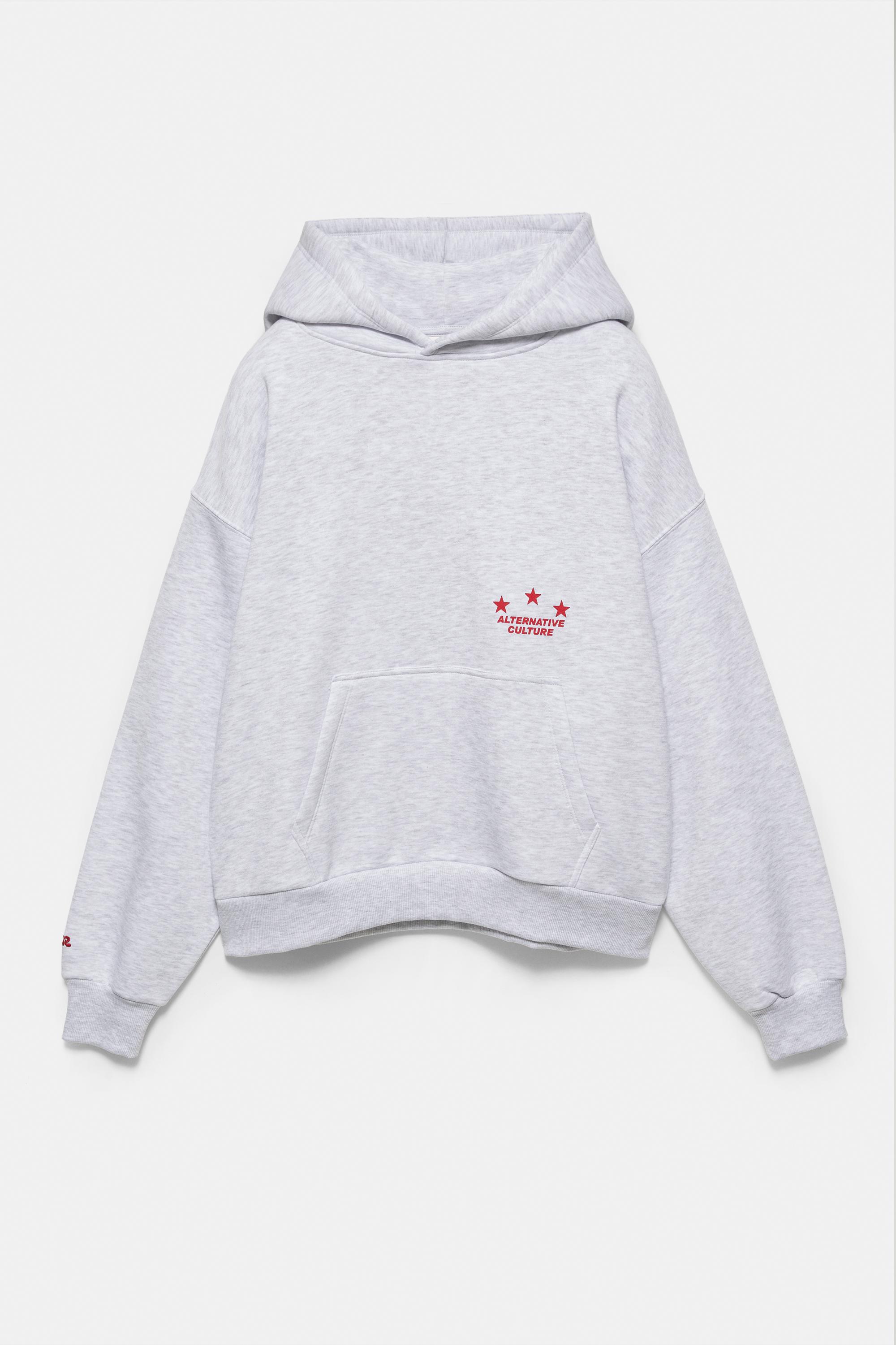 Pull&Bear Yıldız grafik baskılı kapüşonlu sweatshirt görsel 2