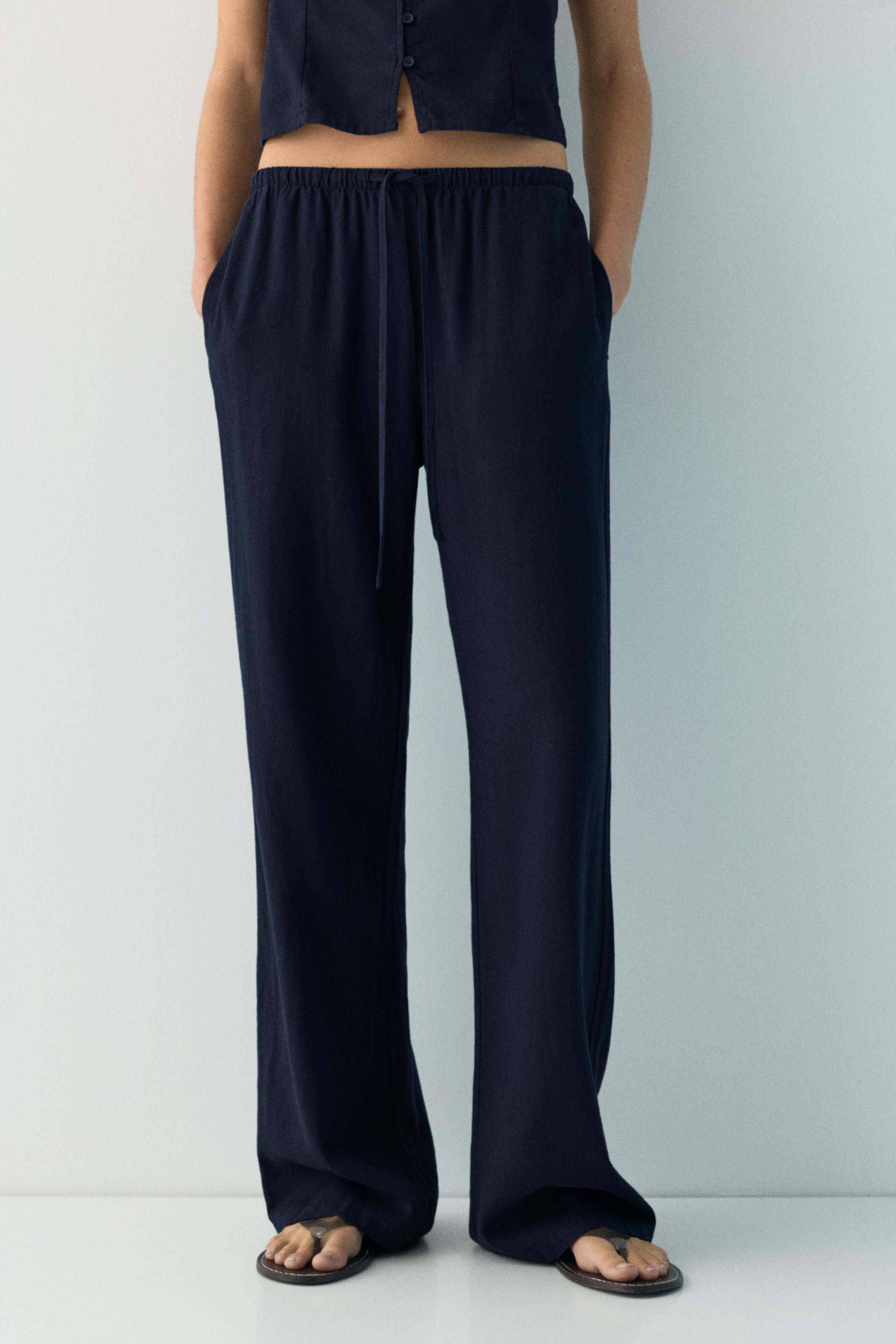Linen blend joggers — Navy